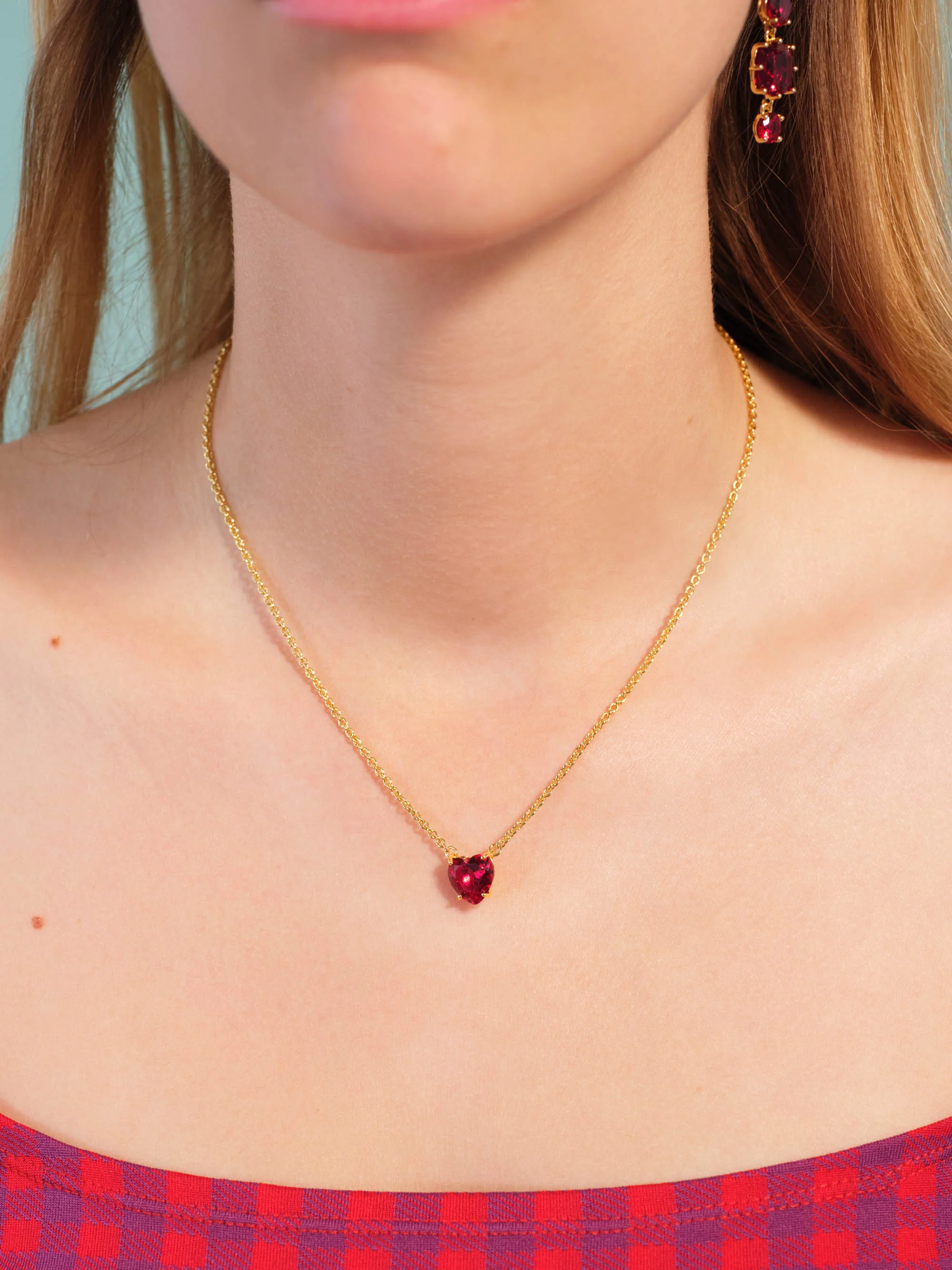 Collier pendentif cœur La Diamantine rouge grenat - Image 2