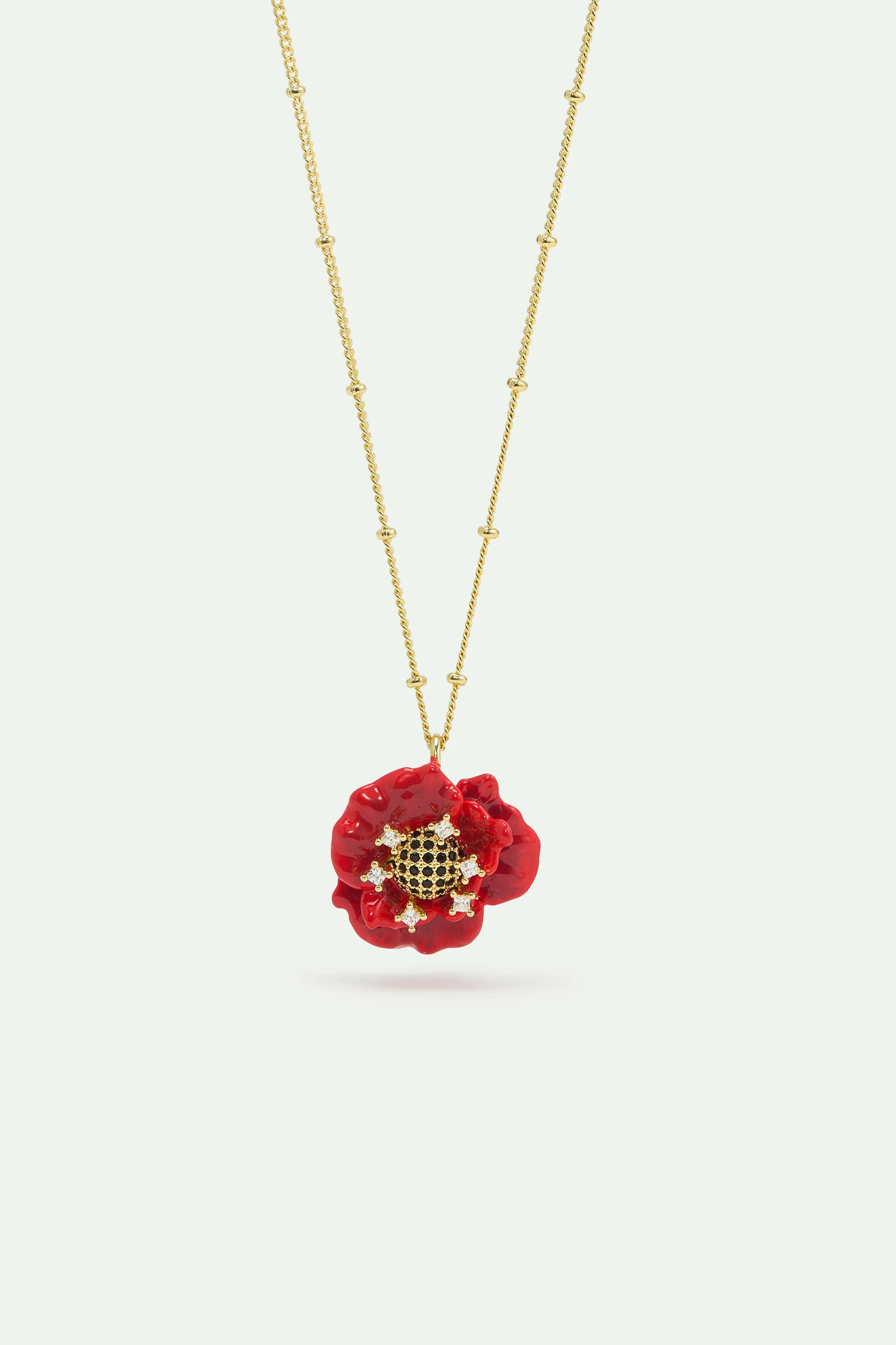 Collier pendentif coquelicot rouge et oxydes de ziconium