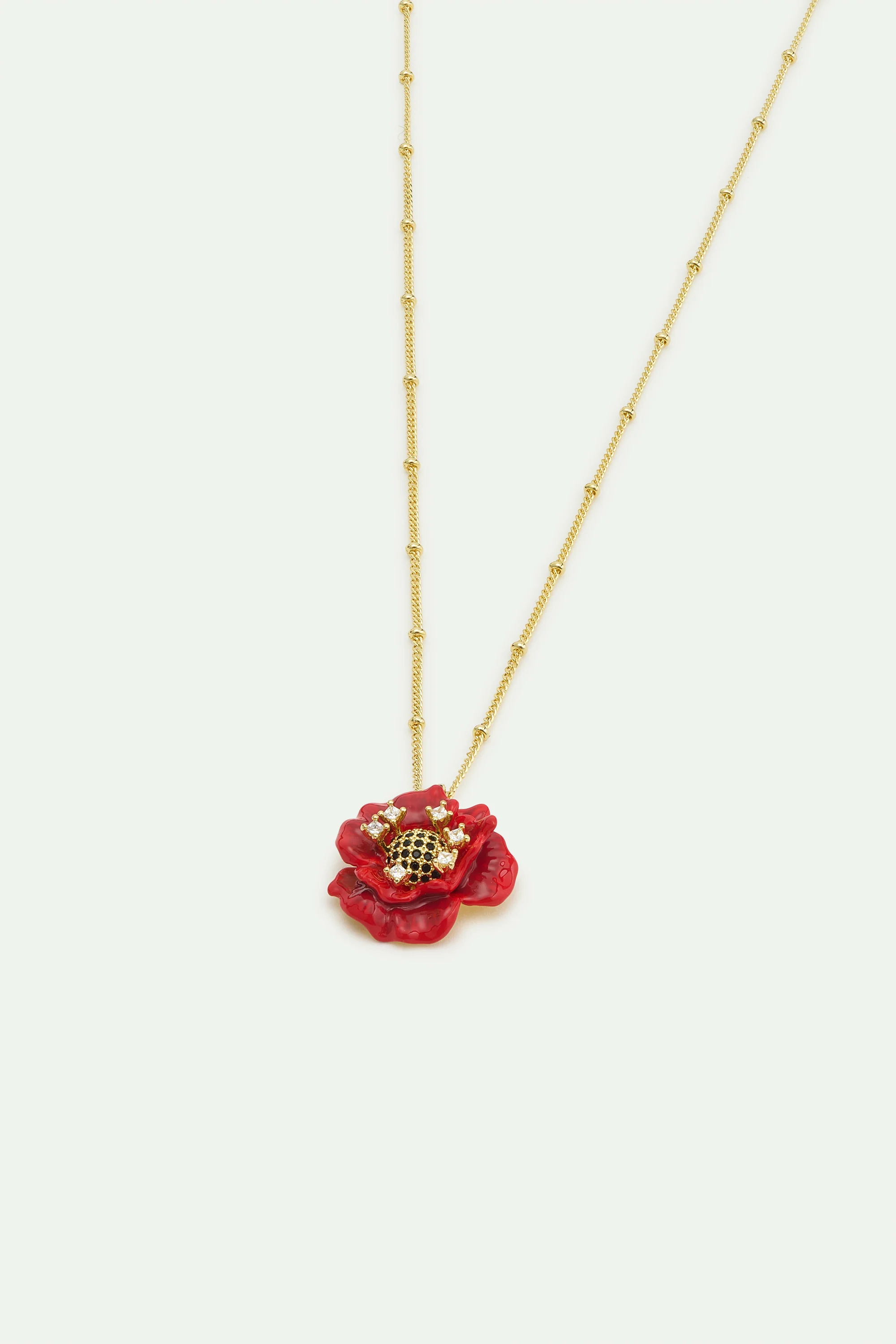 Collier pendentif coquelicot rouge et oxydes de ziconium - Image 3