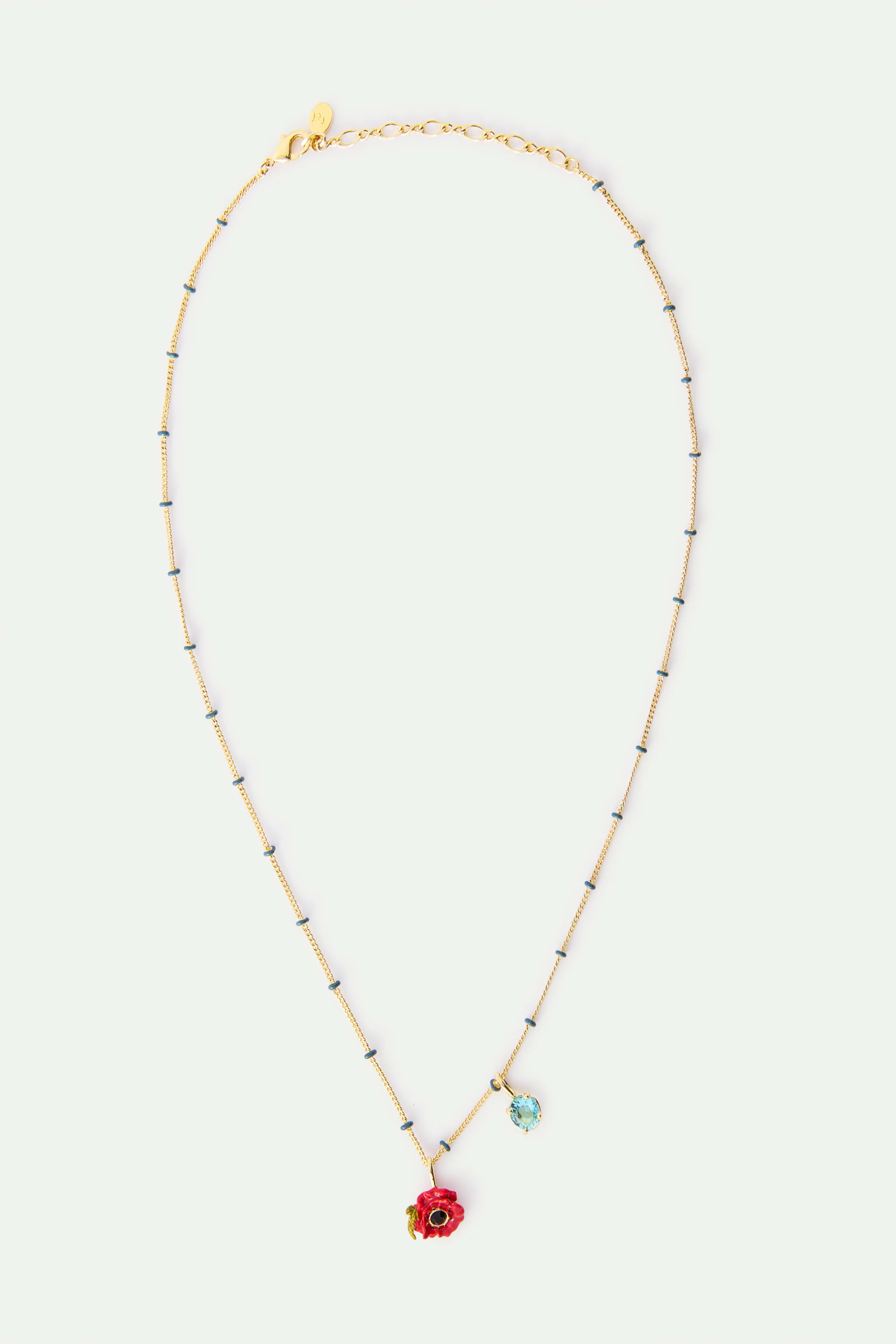 Collier pendentif coquelicot rouge et pierre ronde bleue - Image 3