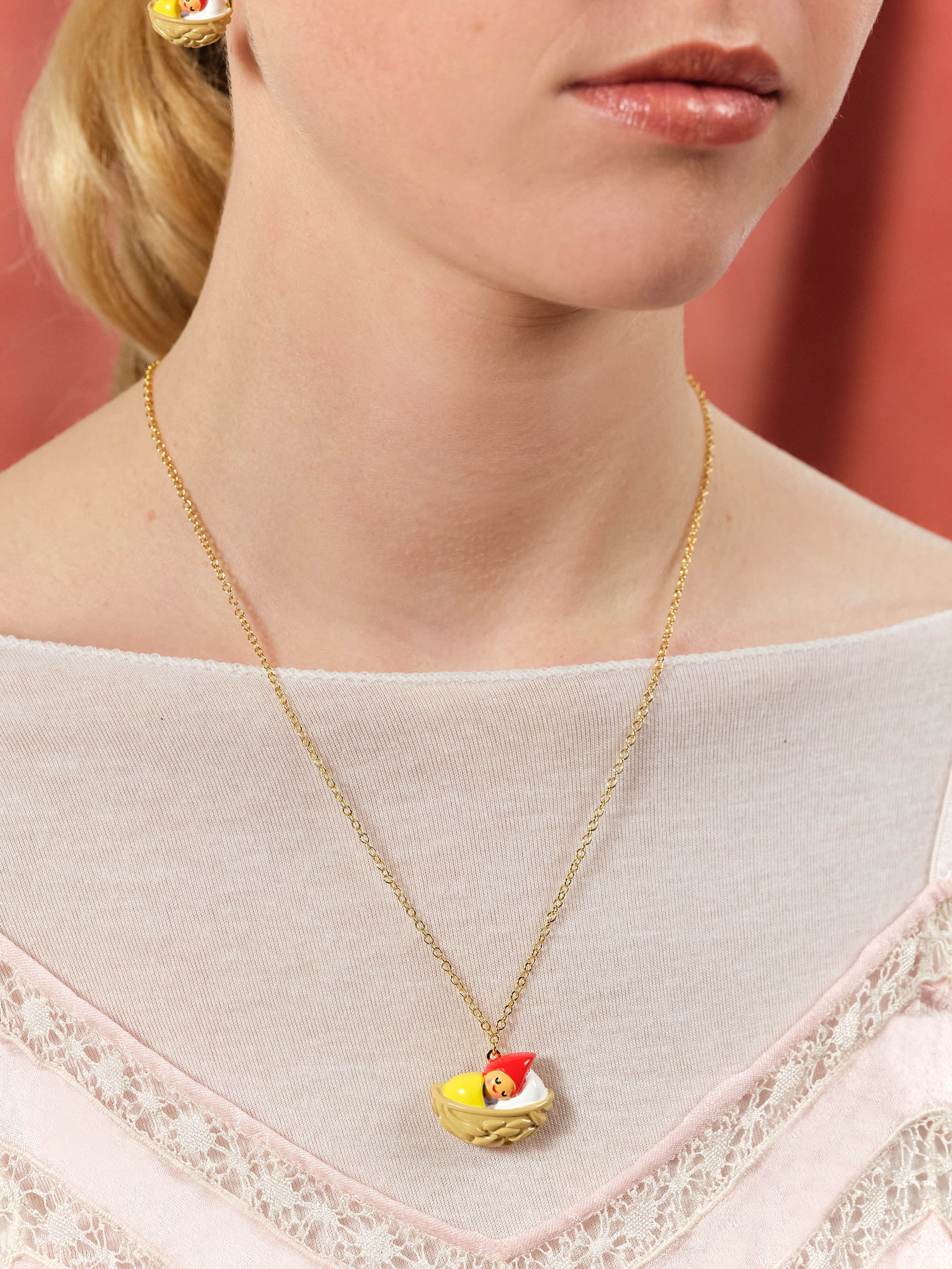 Collier pendentif coquille de noix et enfant nain de jardin - Image 2