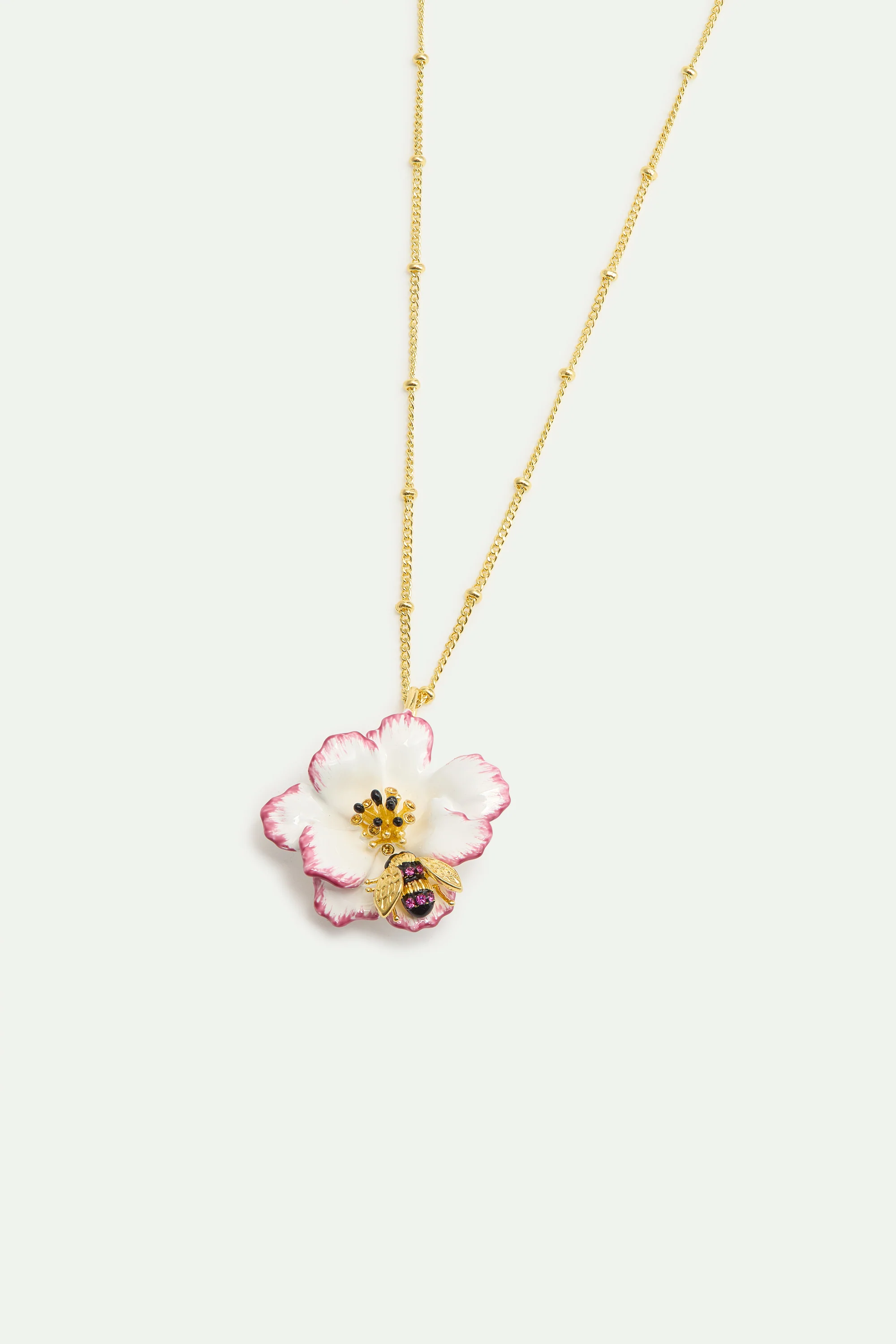 Collier pendentif cosmos blanche et rose et abeille dorée - Image 3