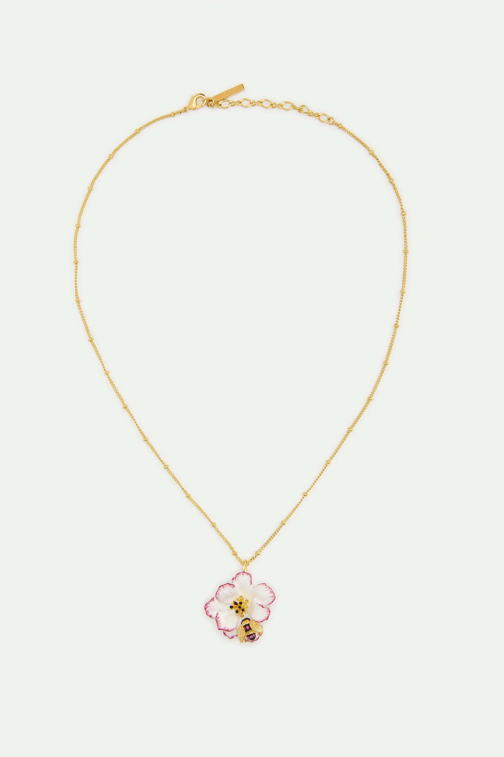 Collier pendentif cosmos blanche et rose et abeille dorée - Image 4