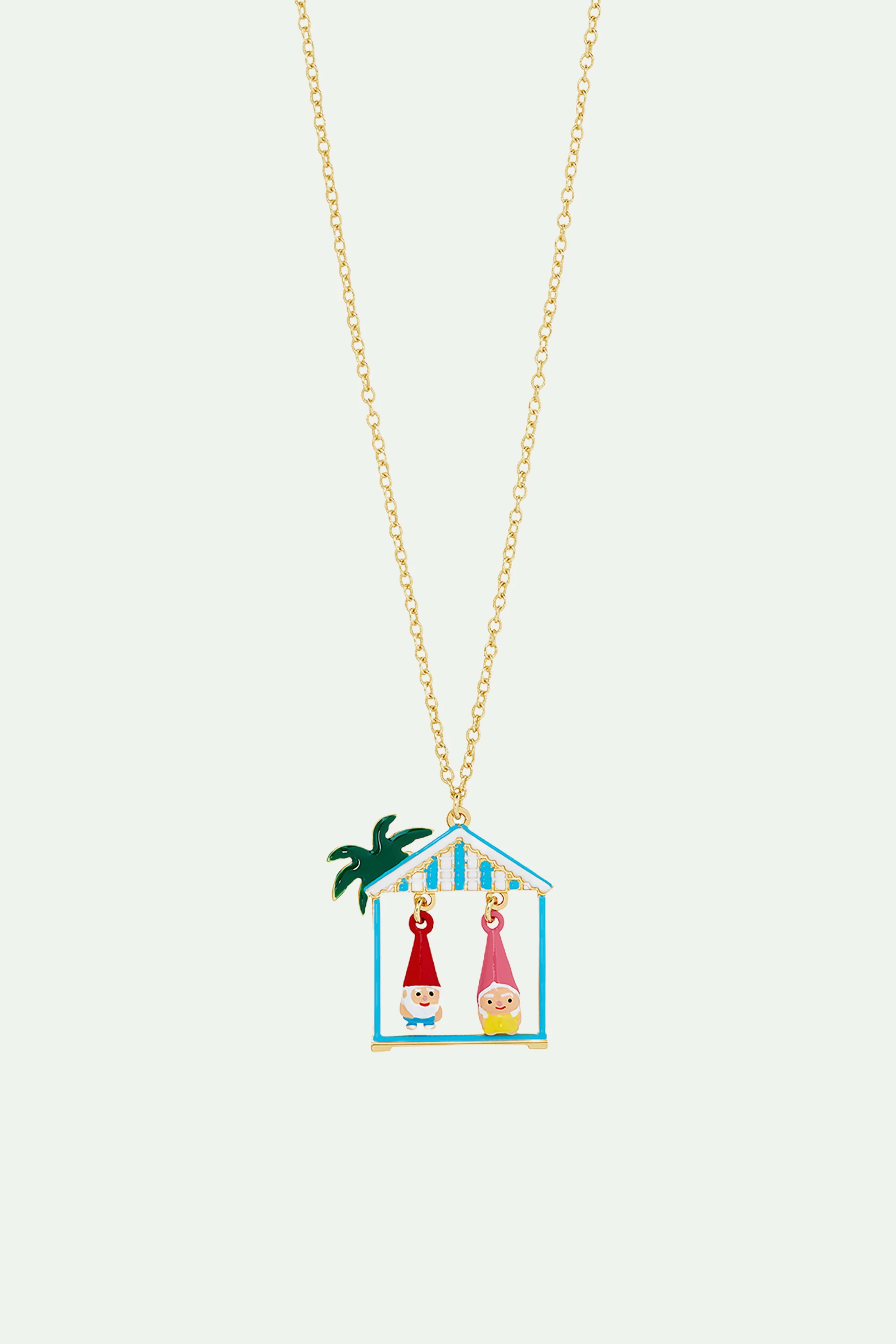 Collier pendentif couple champimignon et cabine de plage