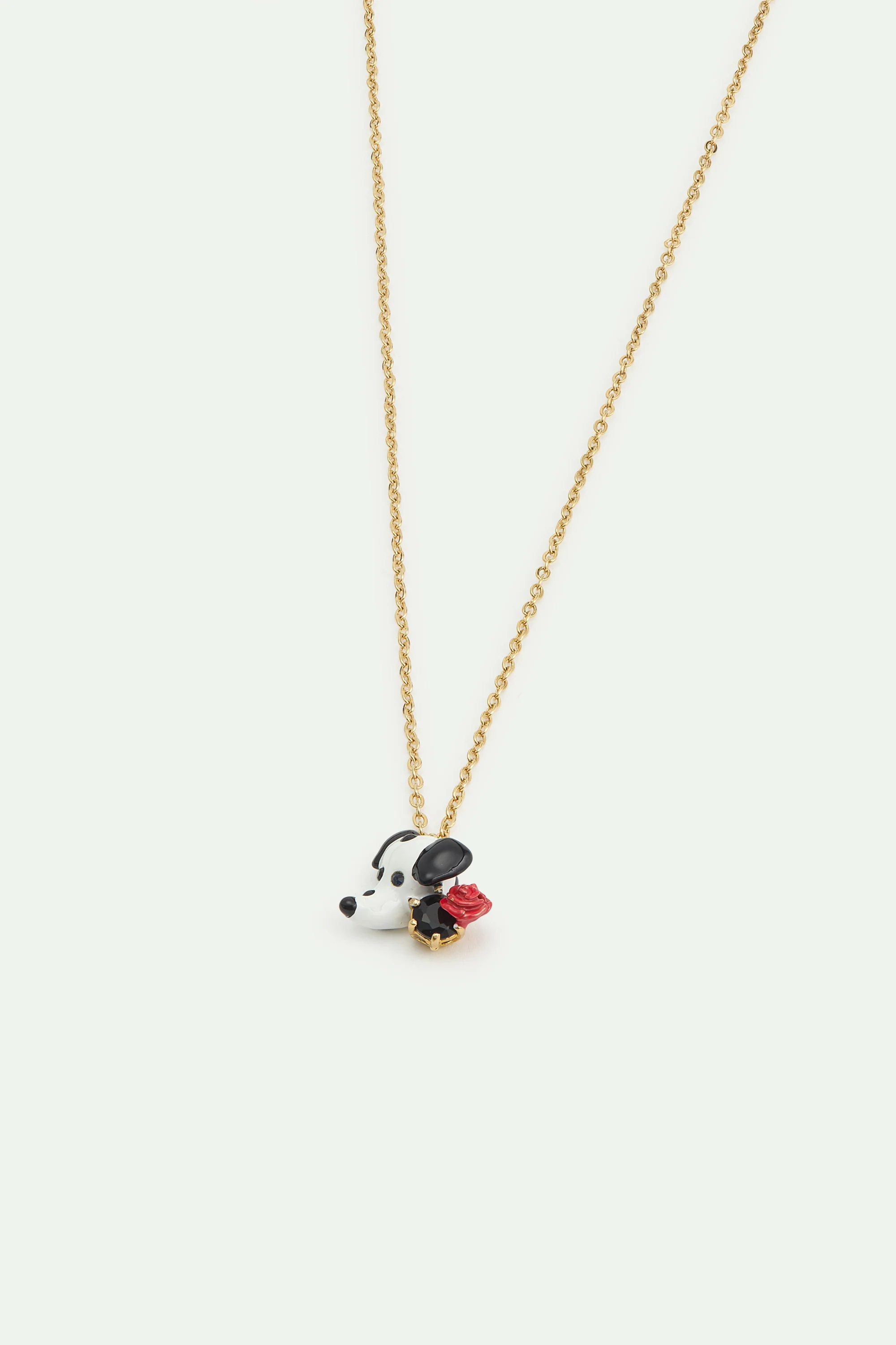 Collier pendentif dalmatien, pierre ronde facettée noire et rose rouge - Image 2