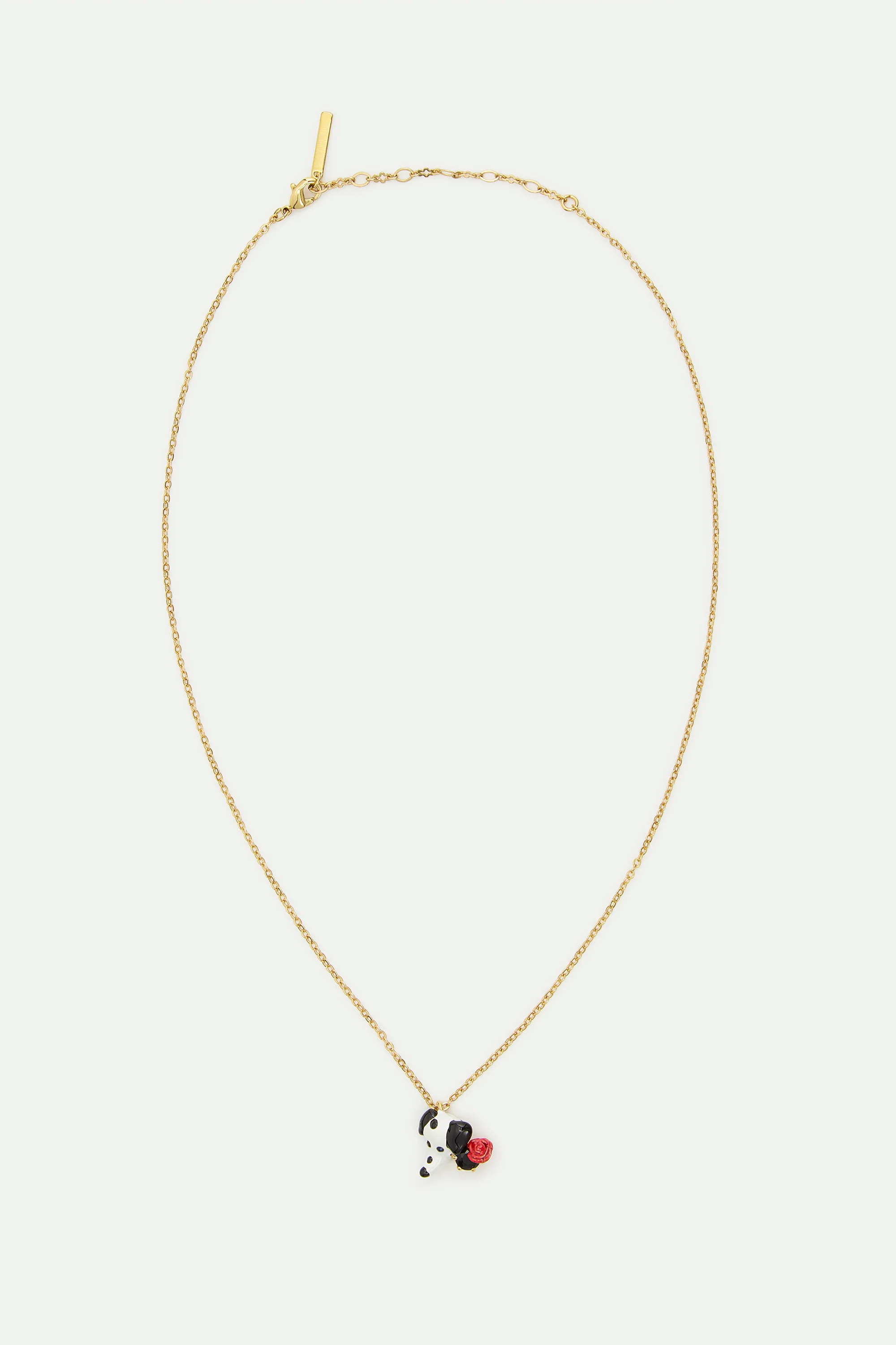 Collier pendentif dalmatien, pierre ronde facettée noire et rose rouge - Image 3