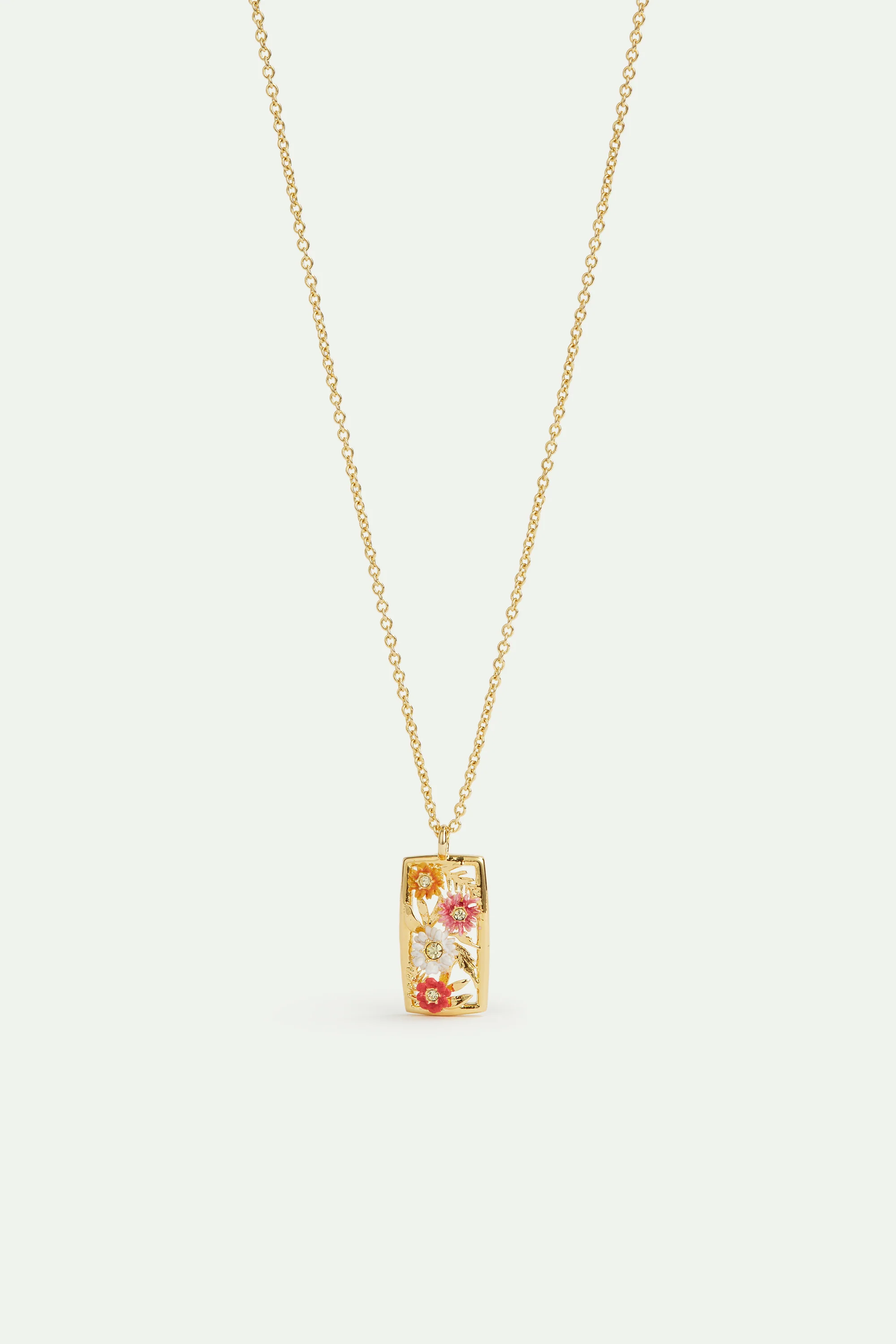 Collier pendentif doré ajouré fleurs zinnias