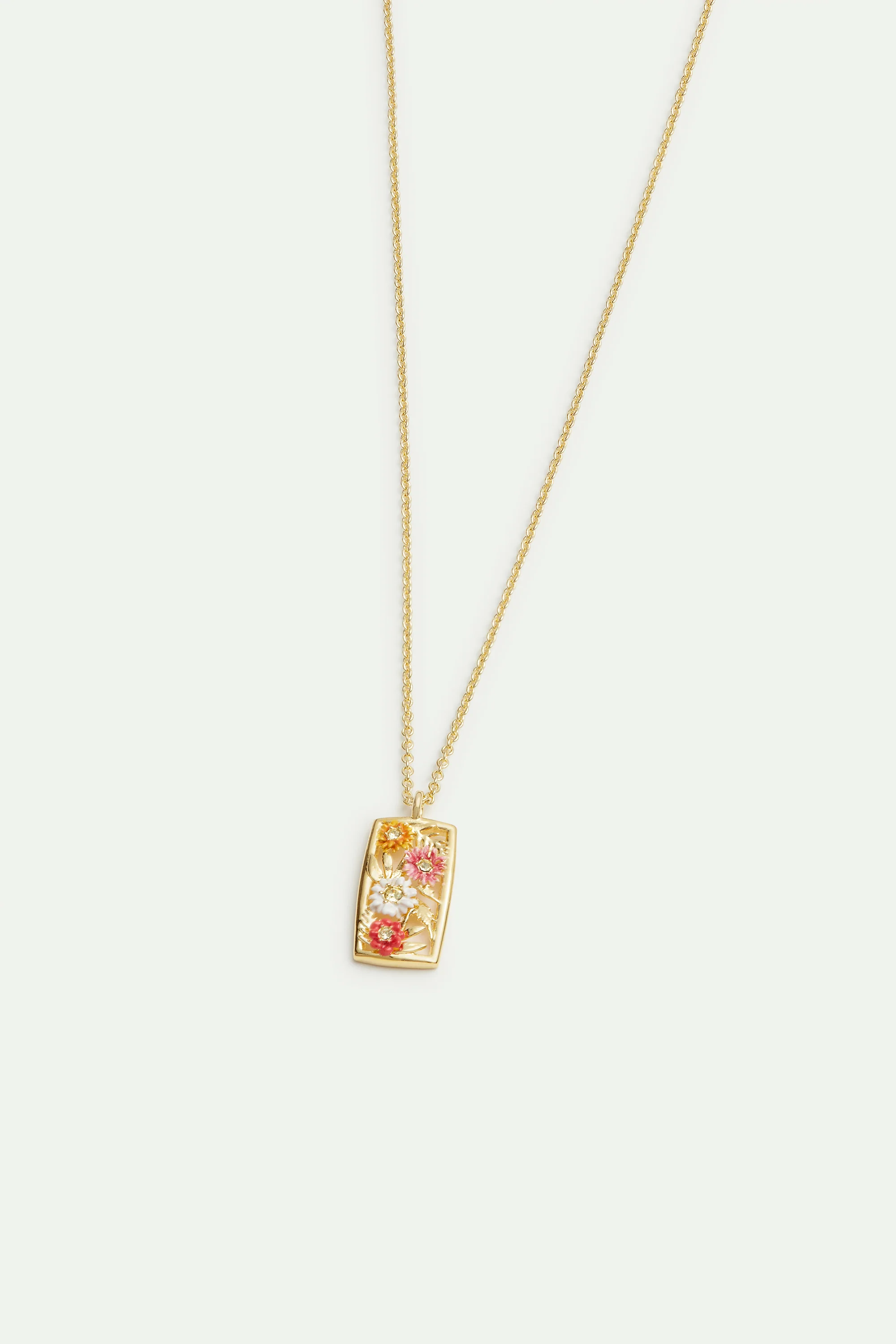 Collier pendentif doré ajouré fleurs zinnias - Image 2