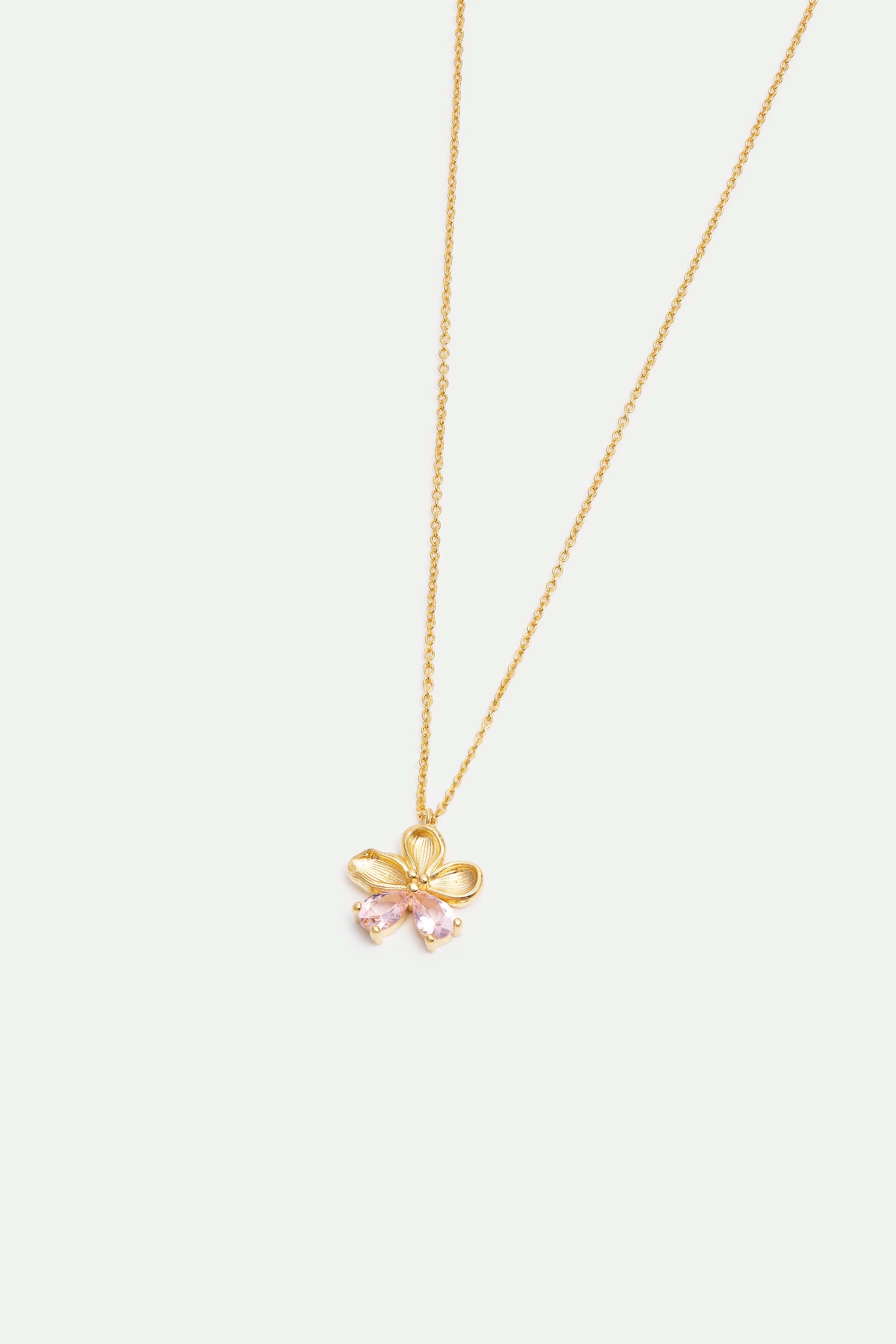 Collier pendentif doré fleur de cerisier et pierres roses - Image 2