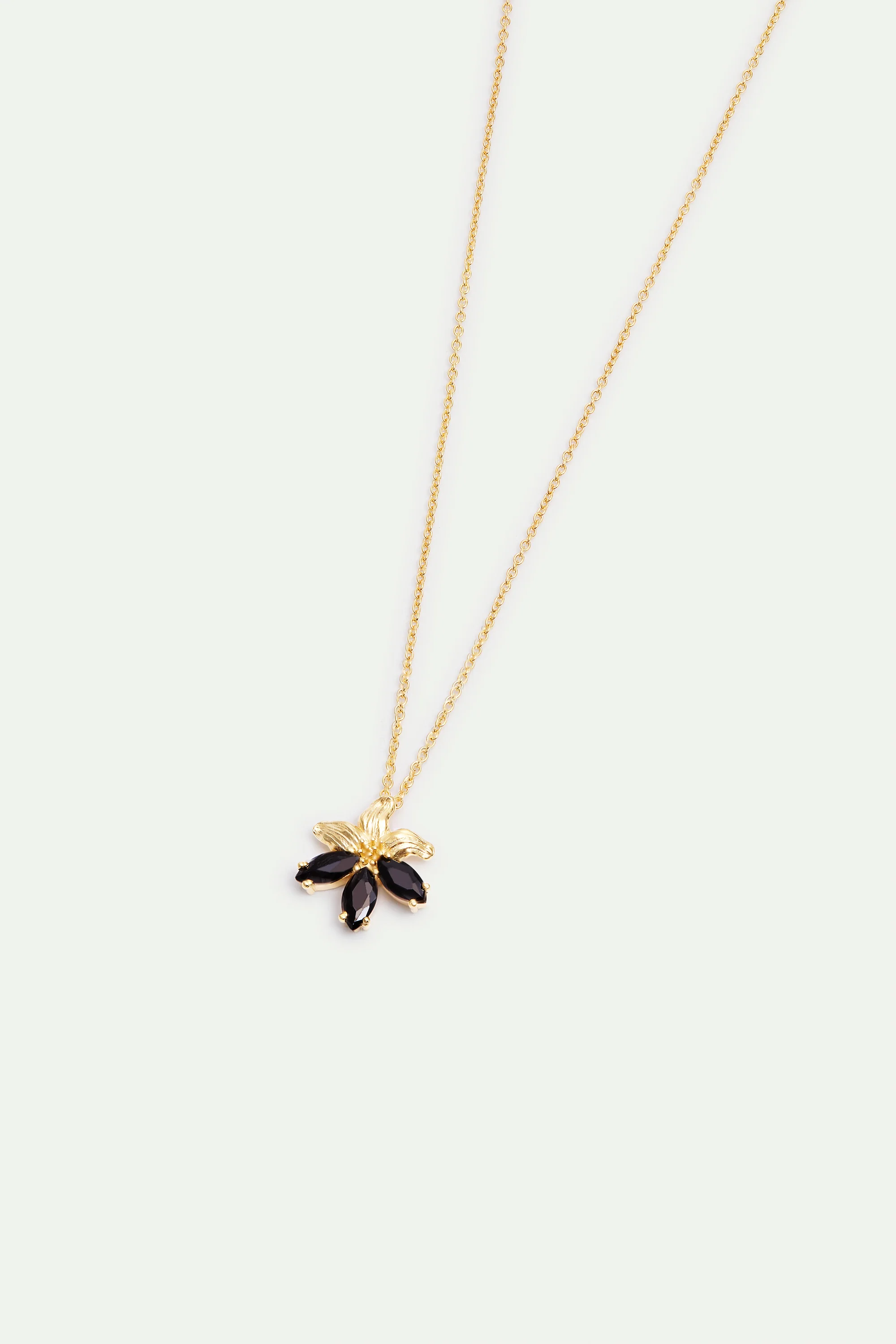 Collier pendentif doré fleur de lys et pierres noires - Image 3