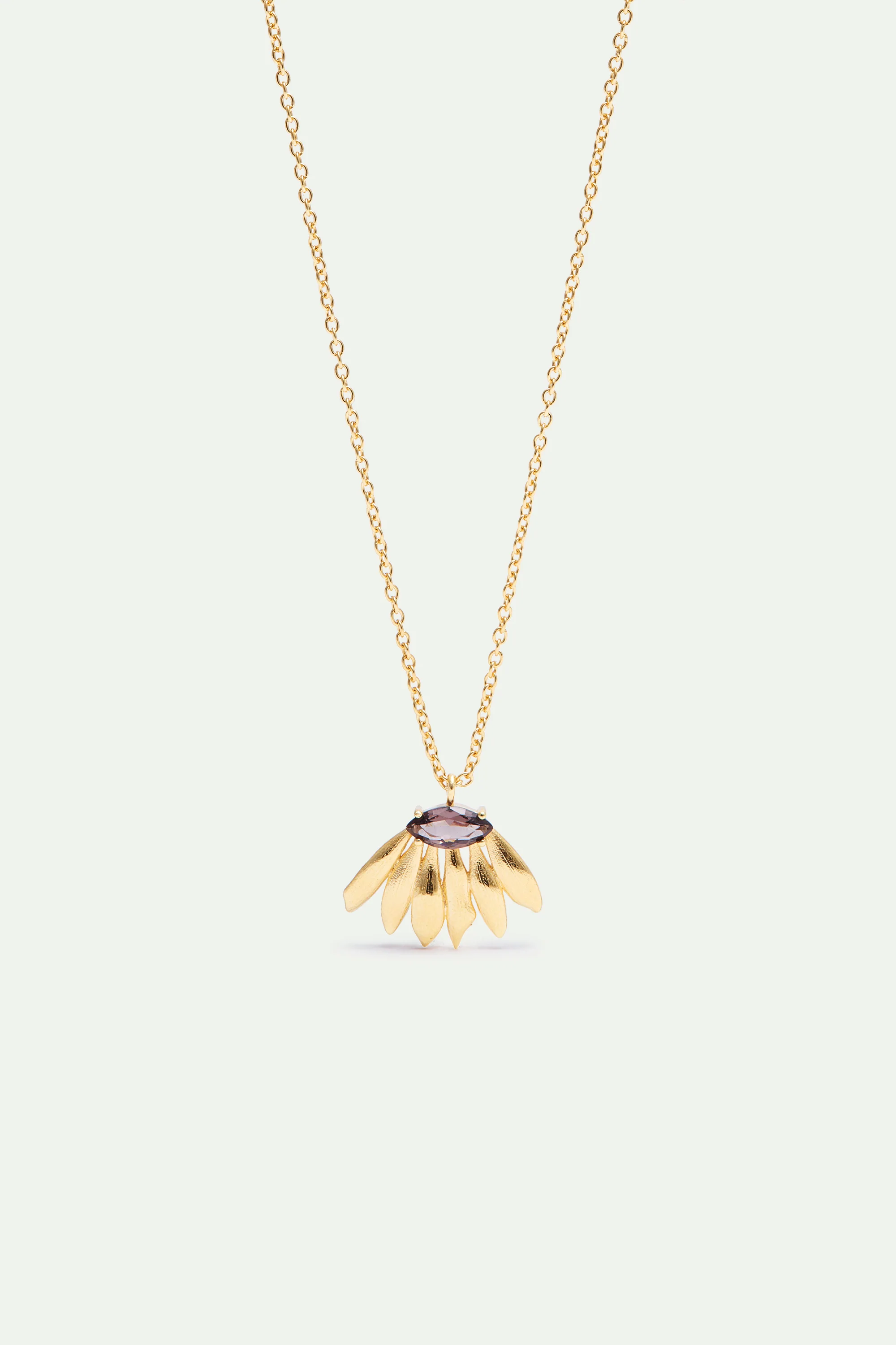 Collier pendentif doré fleur de tournesol et pierre violette