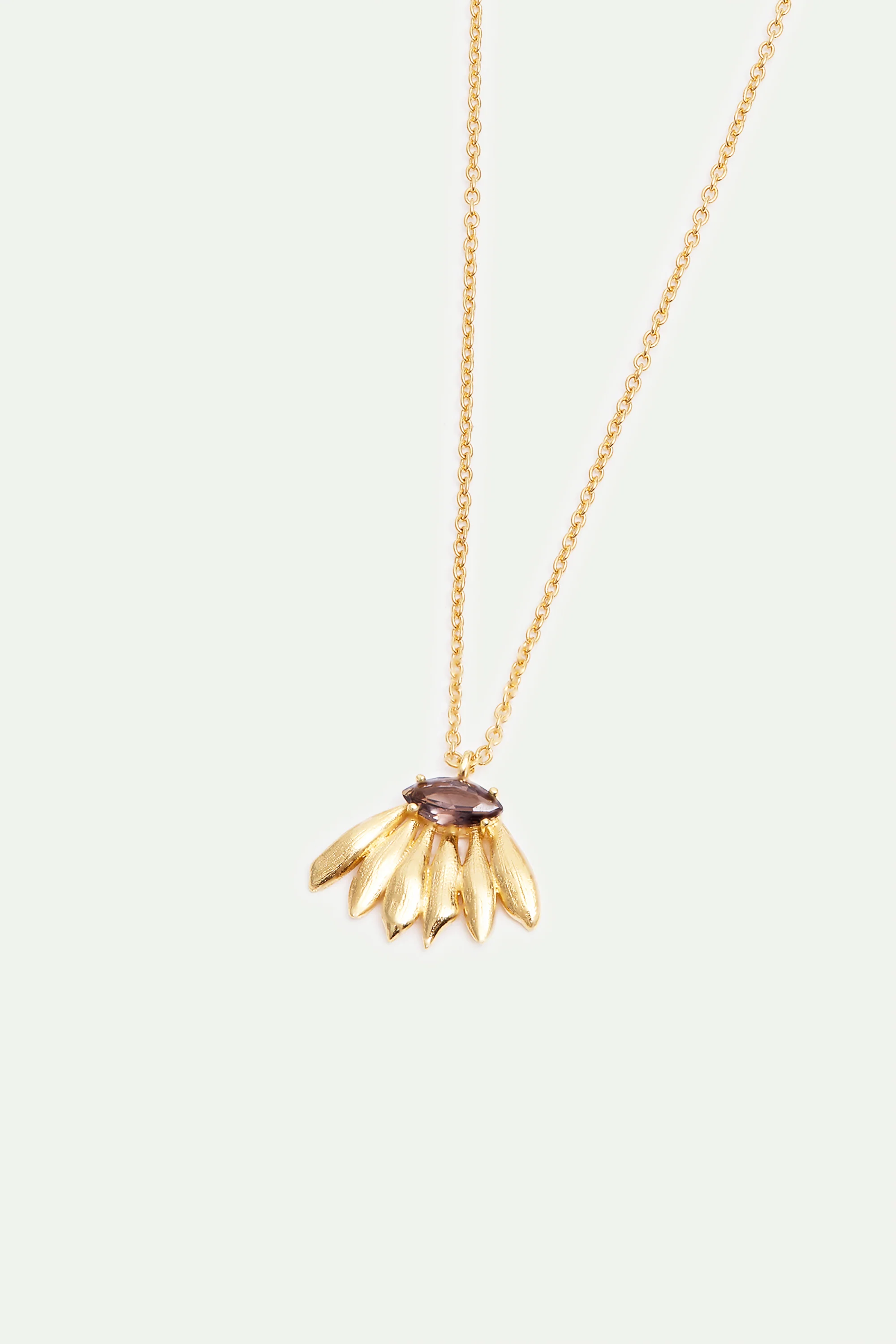 Collier pendentif doré fleur de tournesol et pierre violette - Image 3