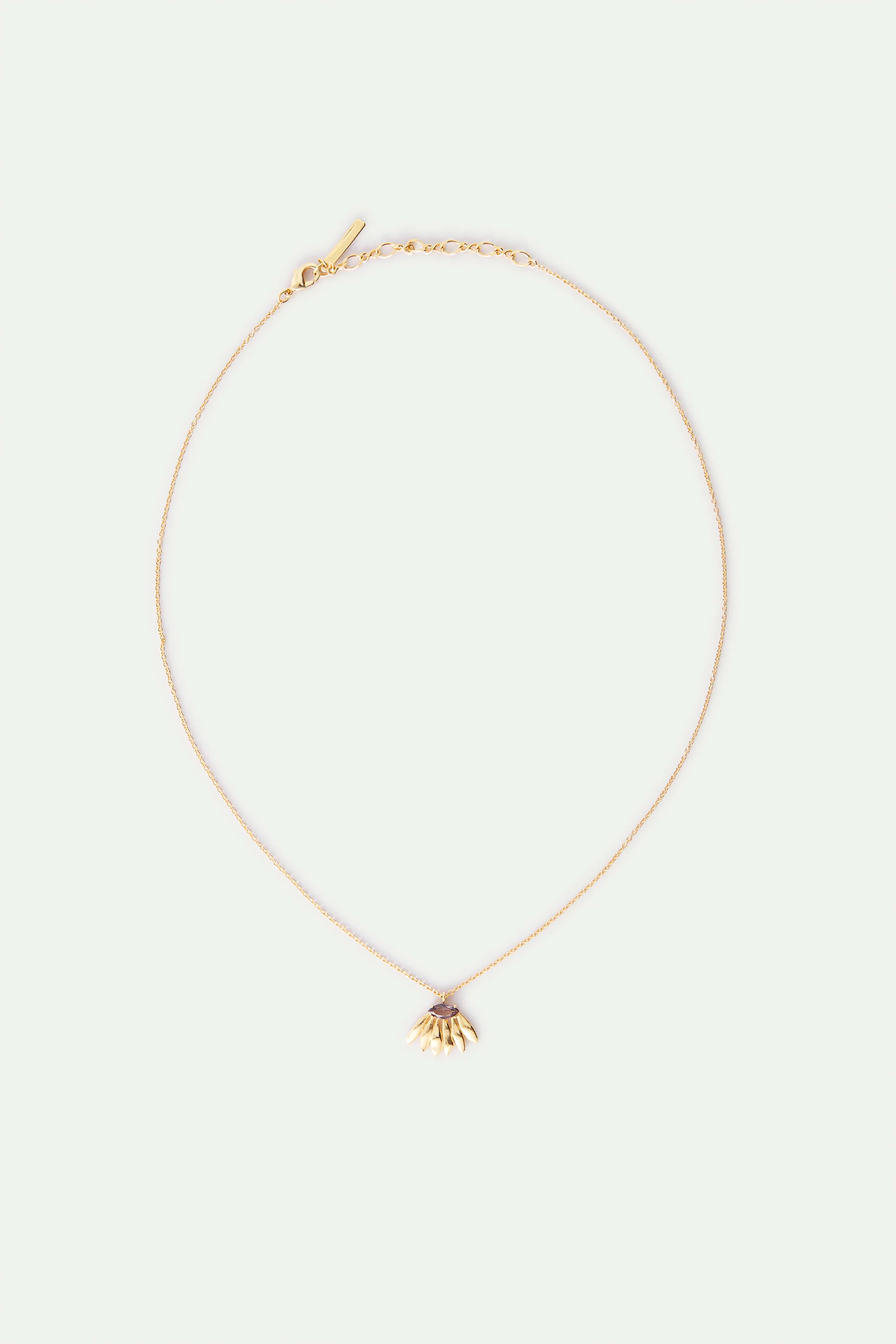 Collier pendentif doré fleur de tournesol et pierre violette - Image 4