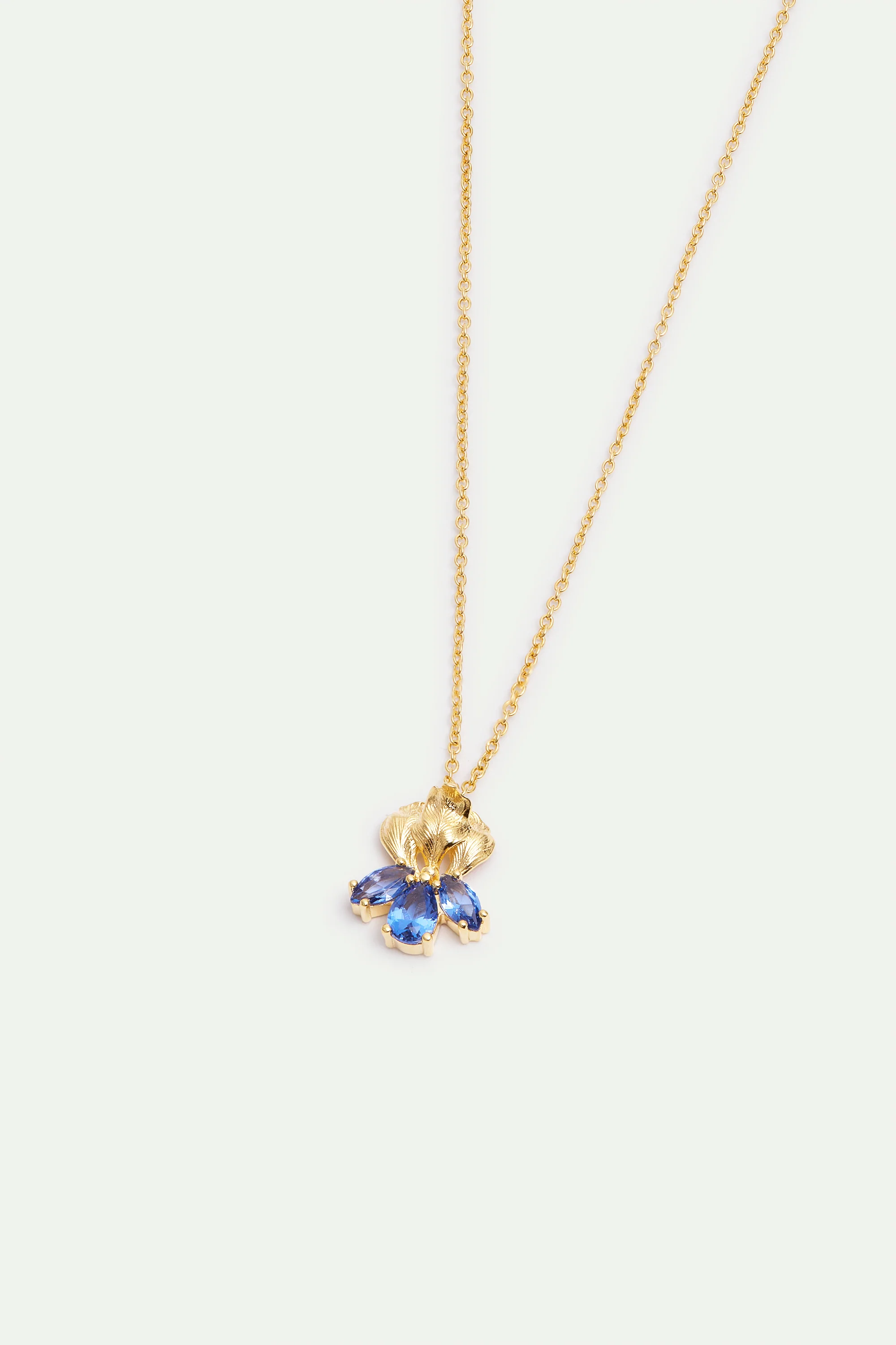 Collier pendentif doré iris et pierres bleues - Image 3