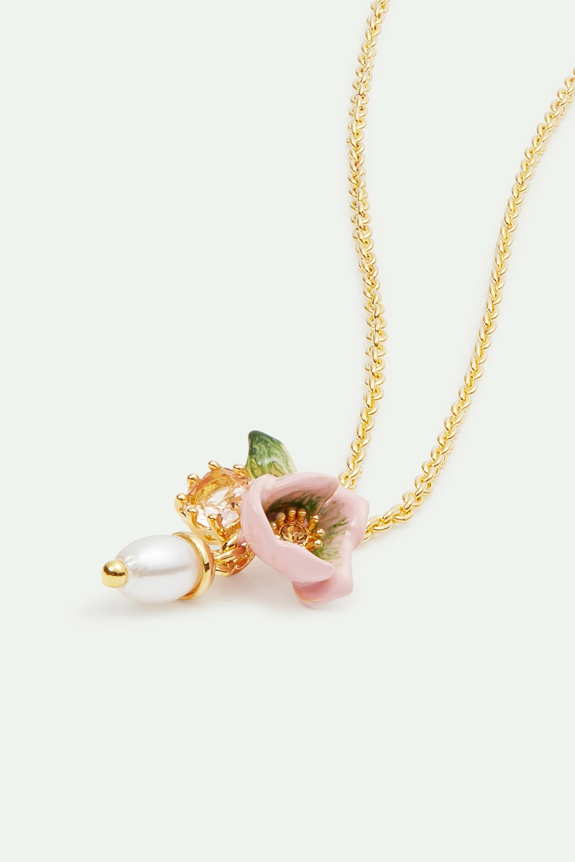 Collier pendentif fleur d'hellébore rose et perle fantaisie - Image 3