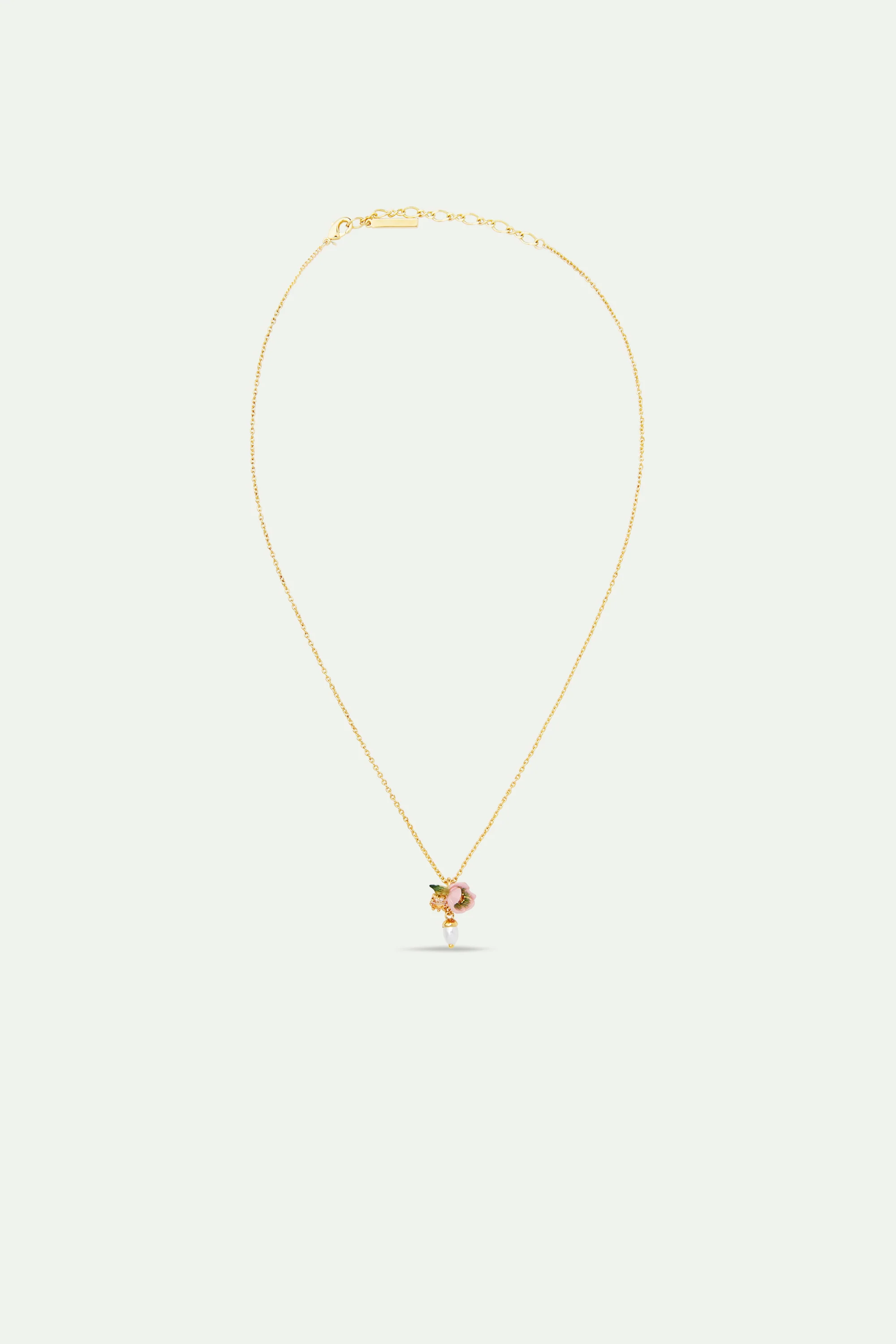 Collier pendentif fleur d'hellébore rose et perle fantaisie - Image 4