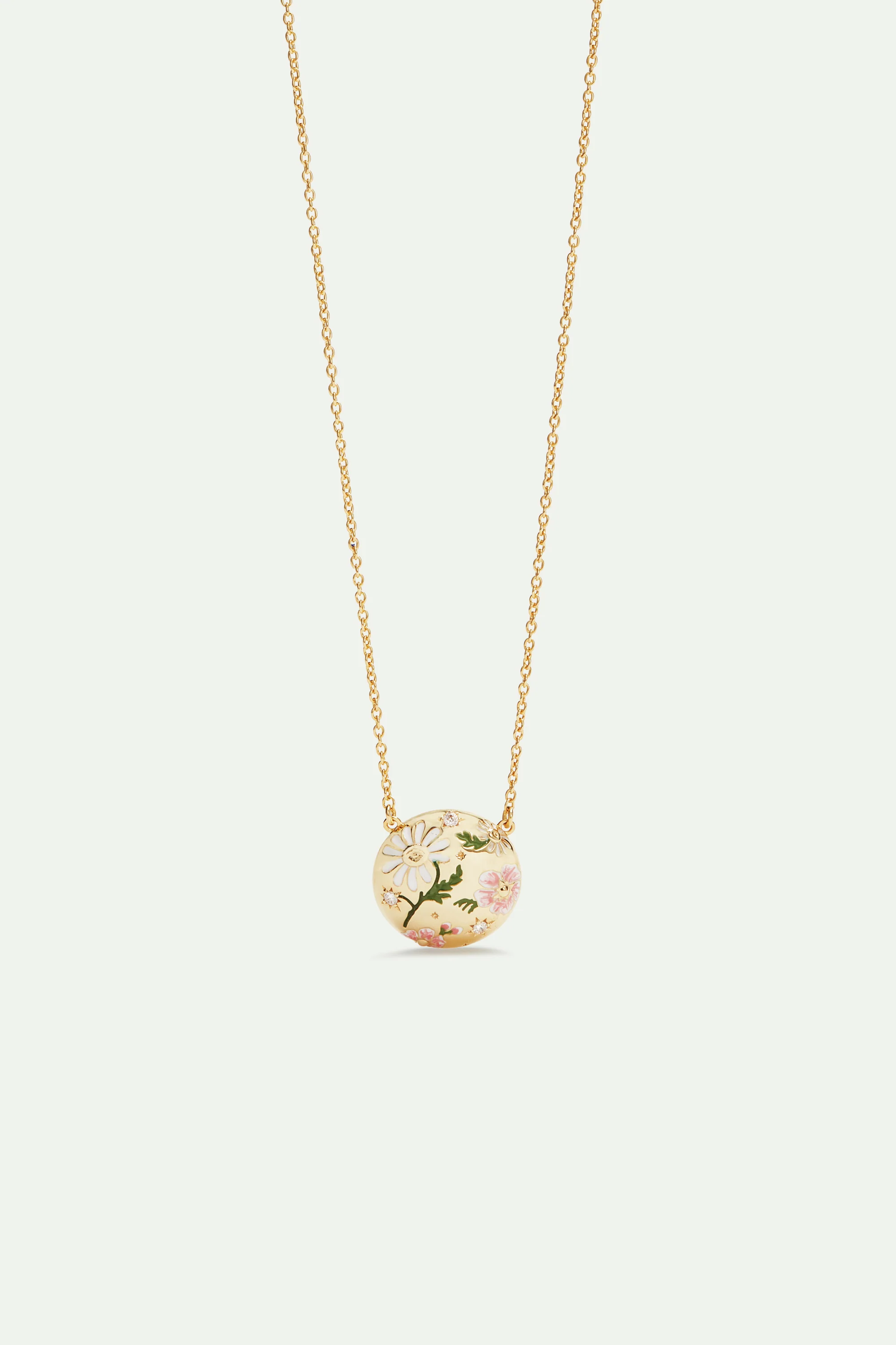 Collier pendentif fleurs de marguerites et de pensées
