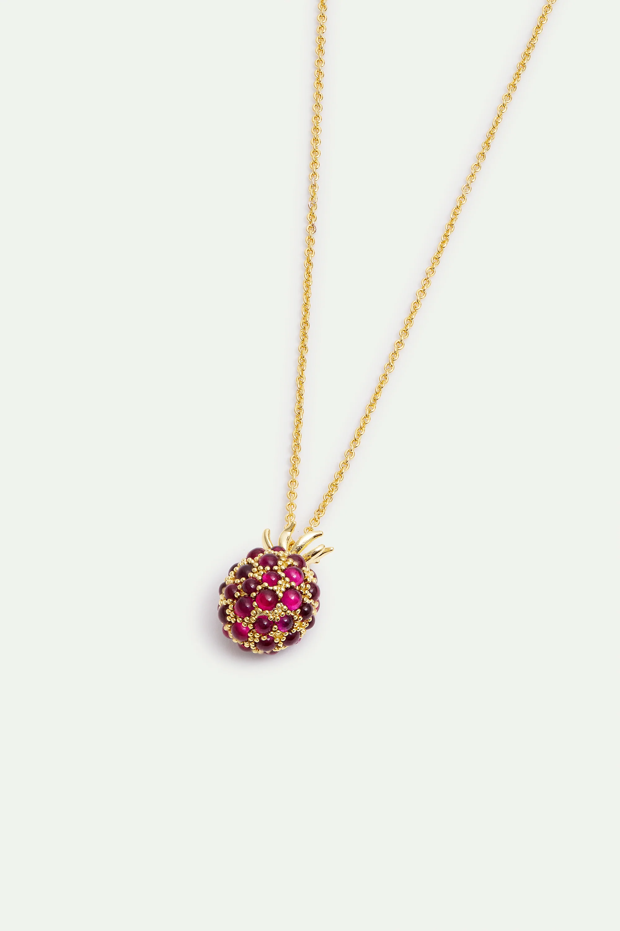 Collier pendentif framboise et perles dorées - Image 3