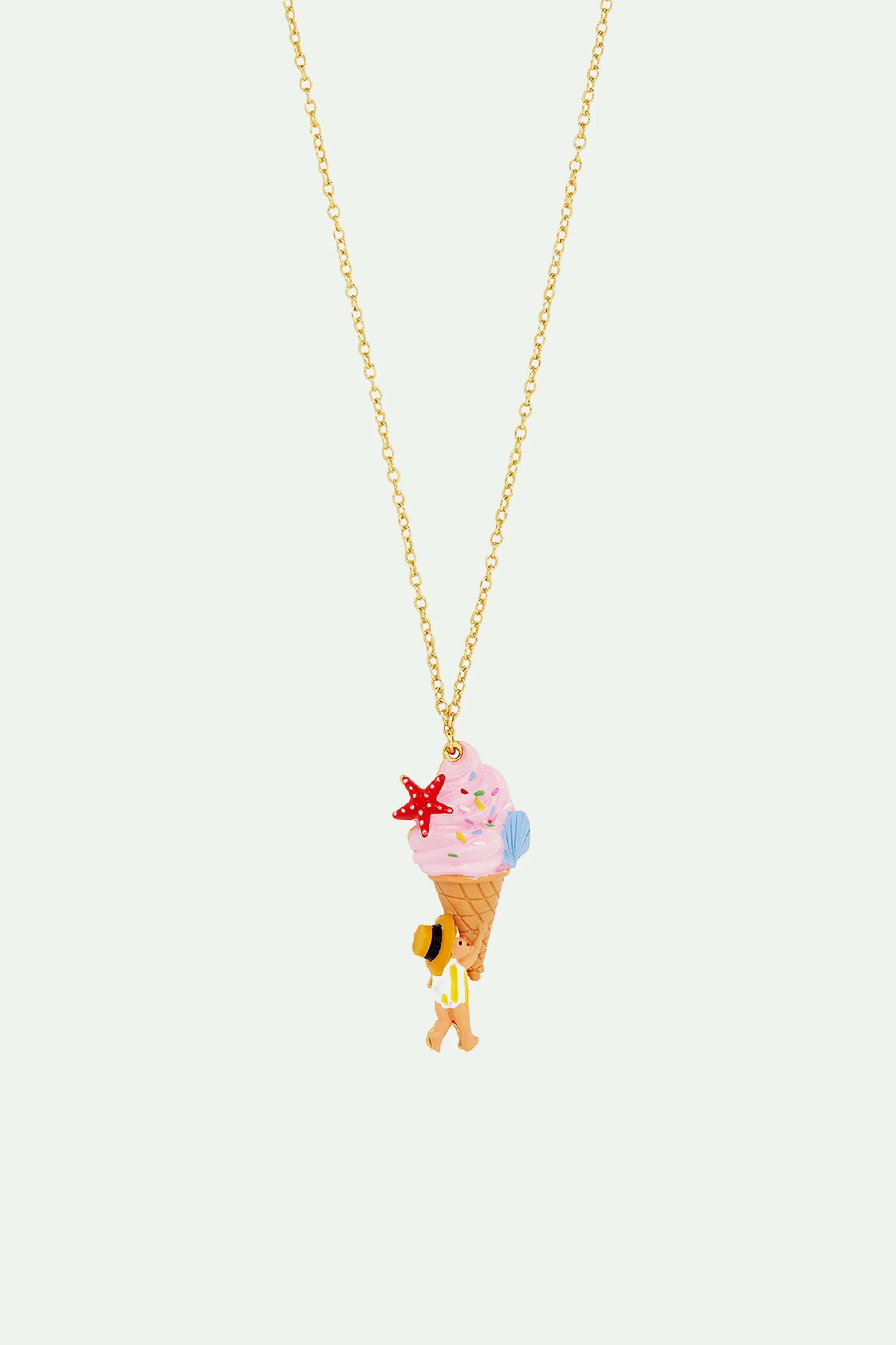 Collier pendentif glace à l'italienne, coquillage et nain de jardin