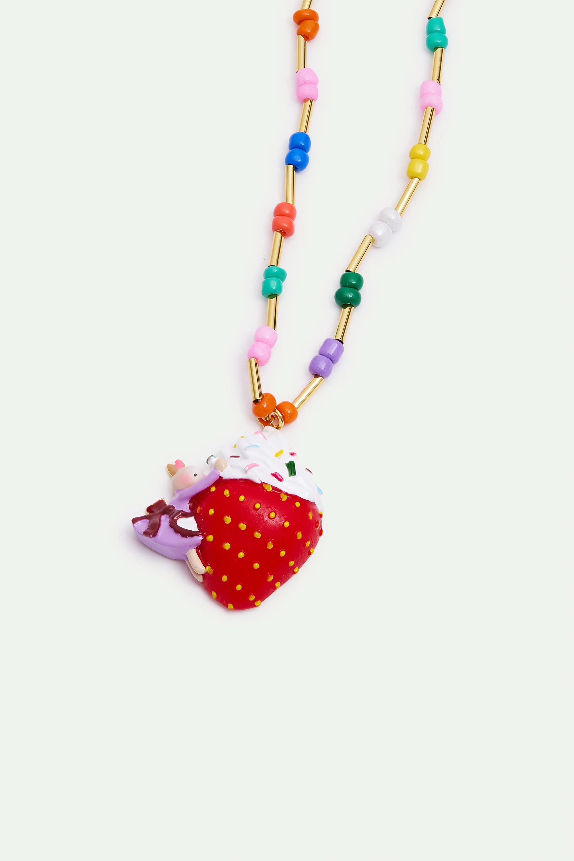 Collier pendentif Gretel, fraise chantilly et perles fantaisies colorées - Image 2