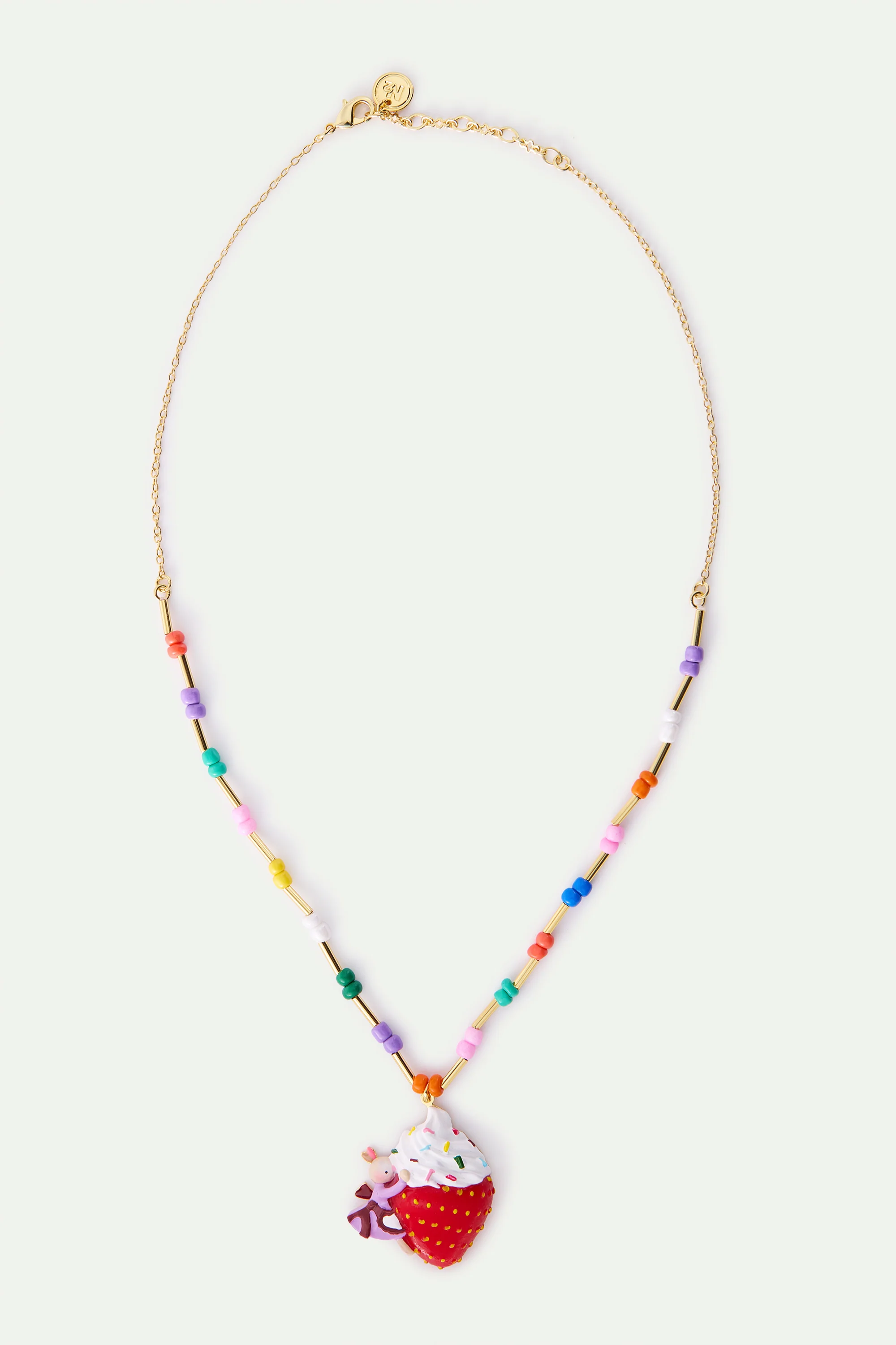 Collier pendentif Gretel, fraise chantilly et perles fantaisies colorées - Image 3