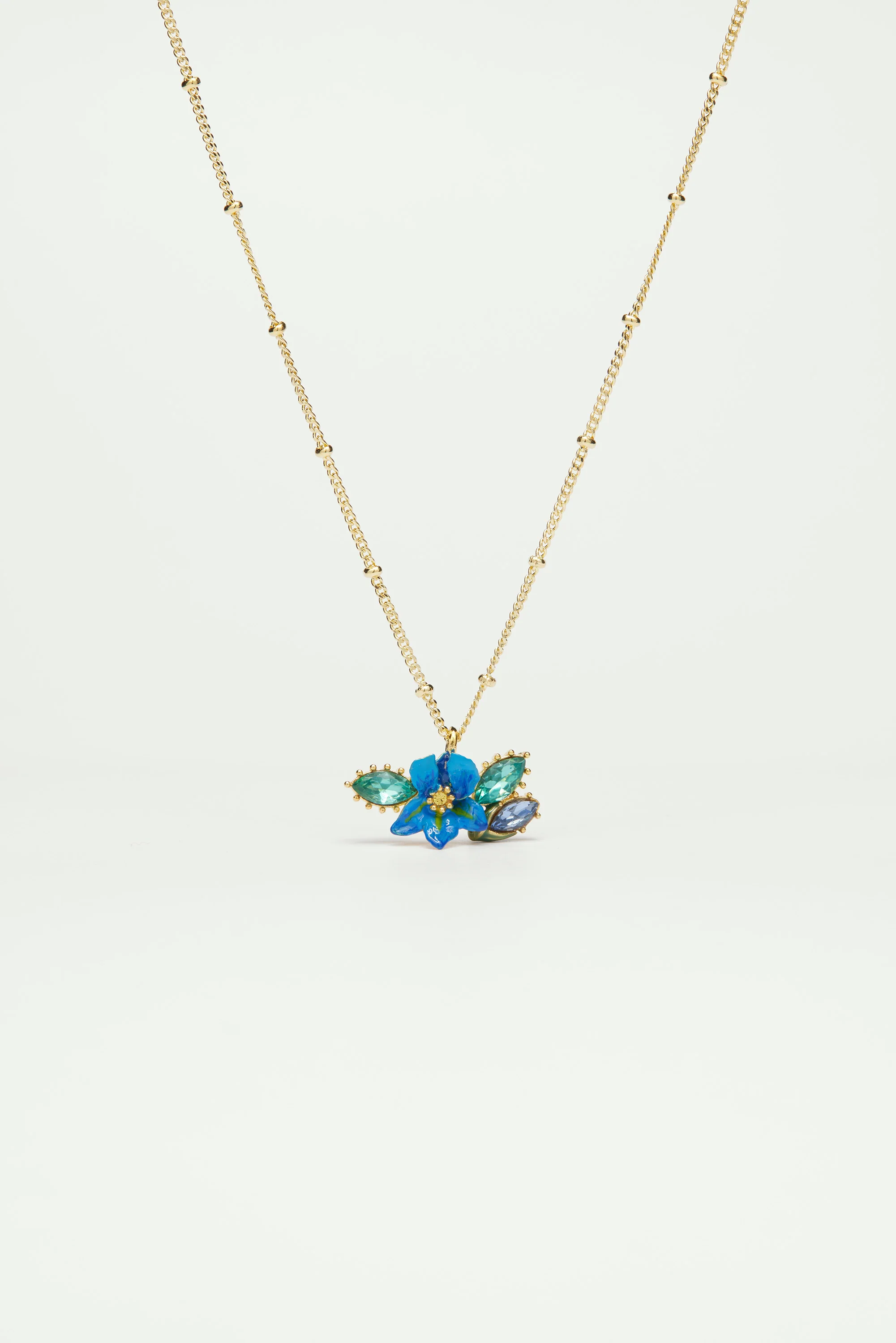 Collier Pendentif Iris de Sibérie et Verre Facetté