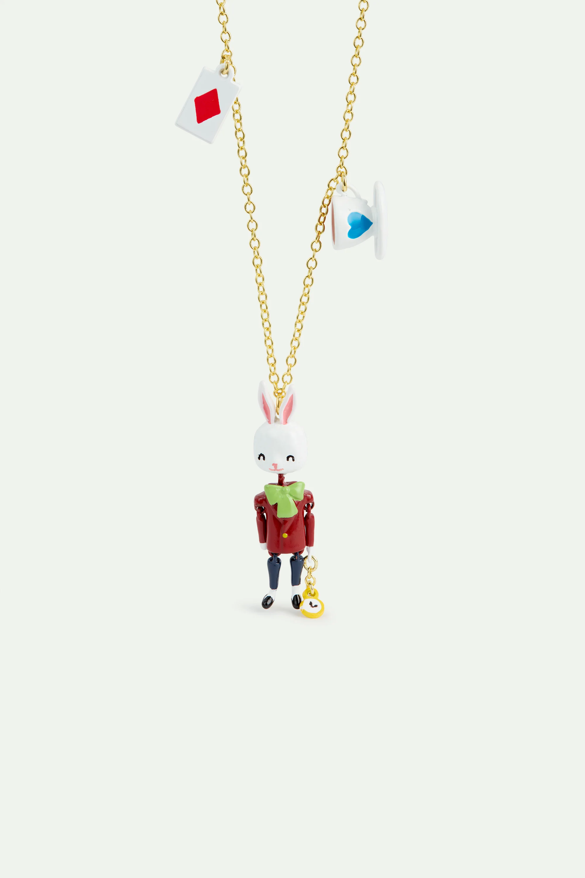 Collier pendentif Lapin blanc, tasse et carte