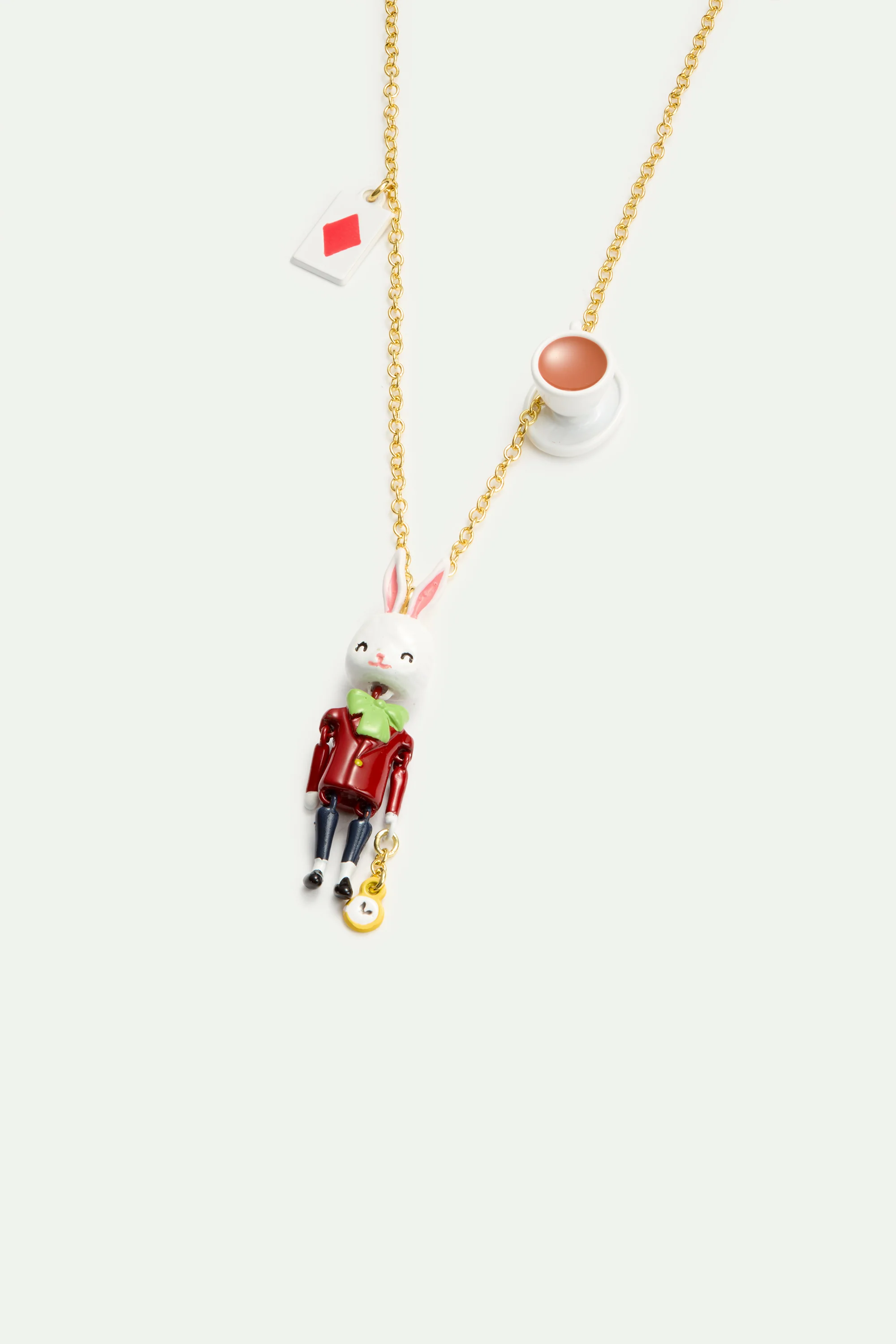 Collier pendentif Lapin blanc, tasse et carte - Image 2