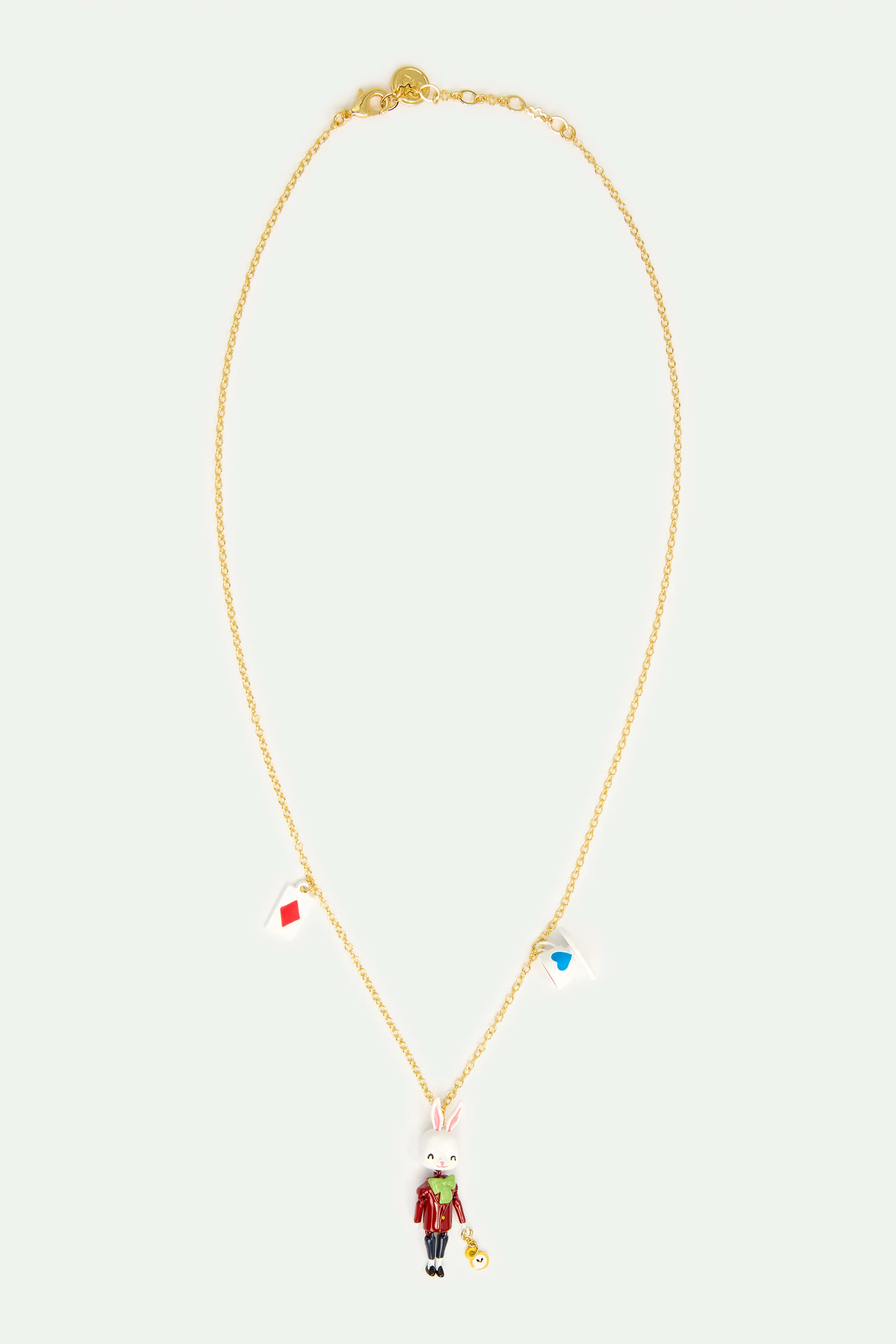 Collier pendentif Lapin blanc, tasse et carte - Image 3