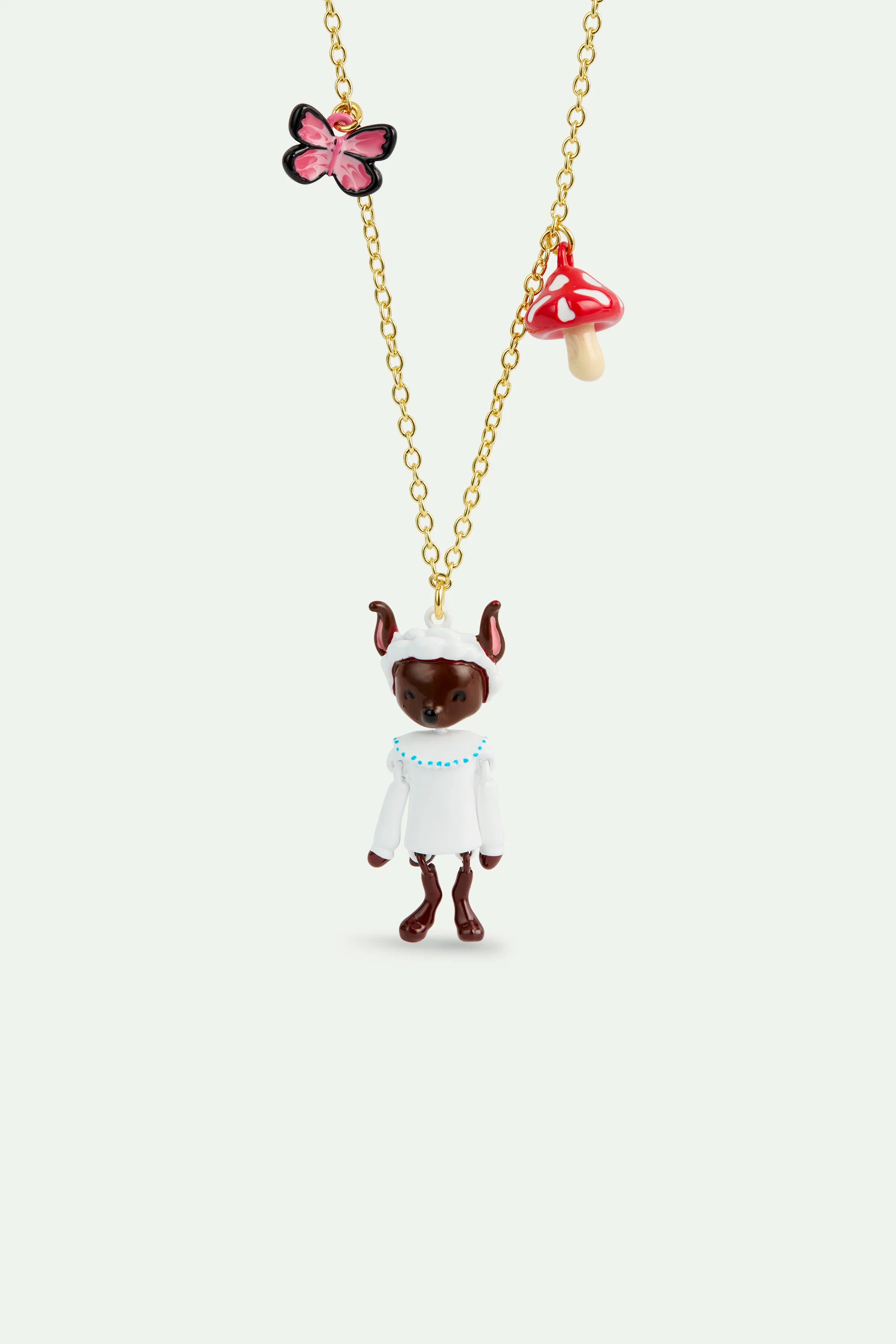 Collier pendentif le Loup, champignon et le papillon