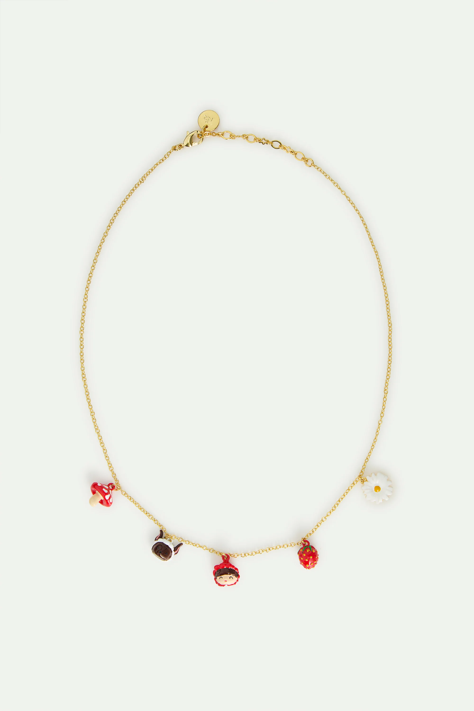 Collier pendentif Le Petit Chaperon rouge, le Loup, champignon, fraise et marguerite - Image 3