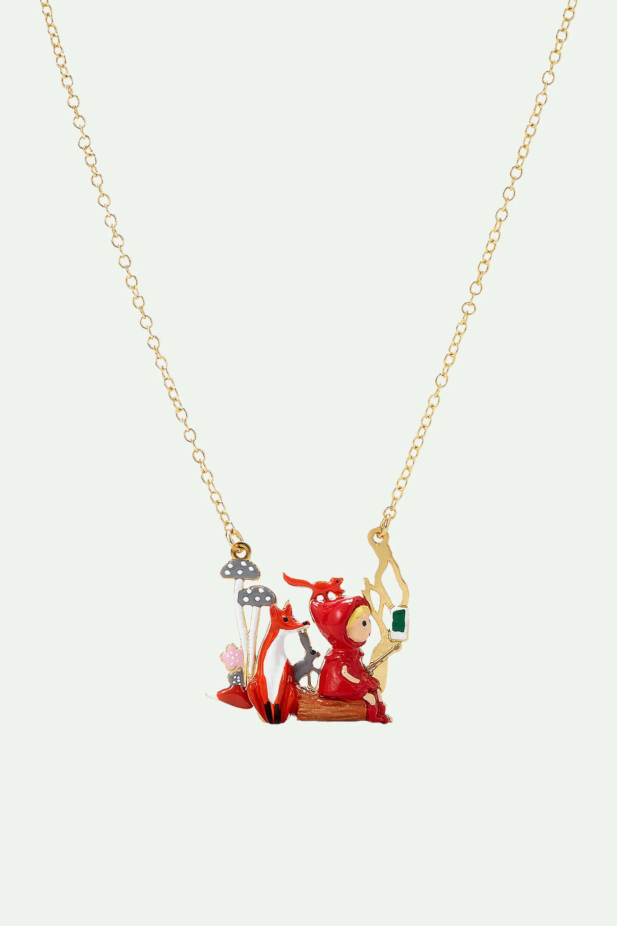 Collier pendentif le petit chaperon rouge, le renard et le lapin