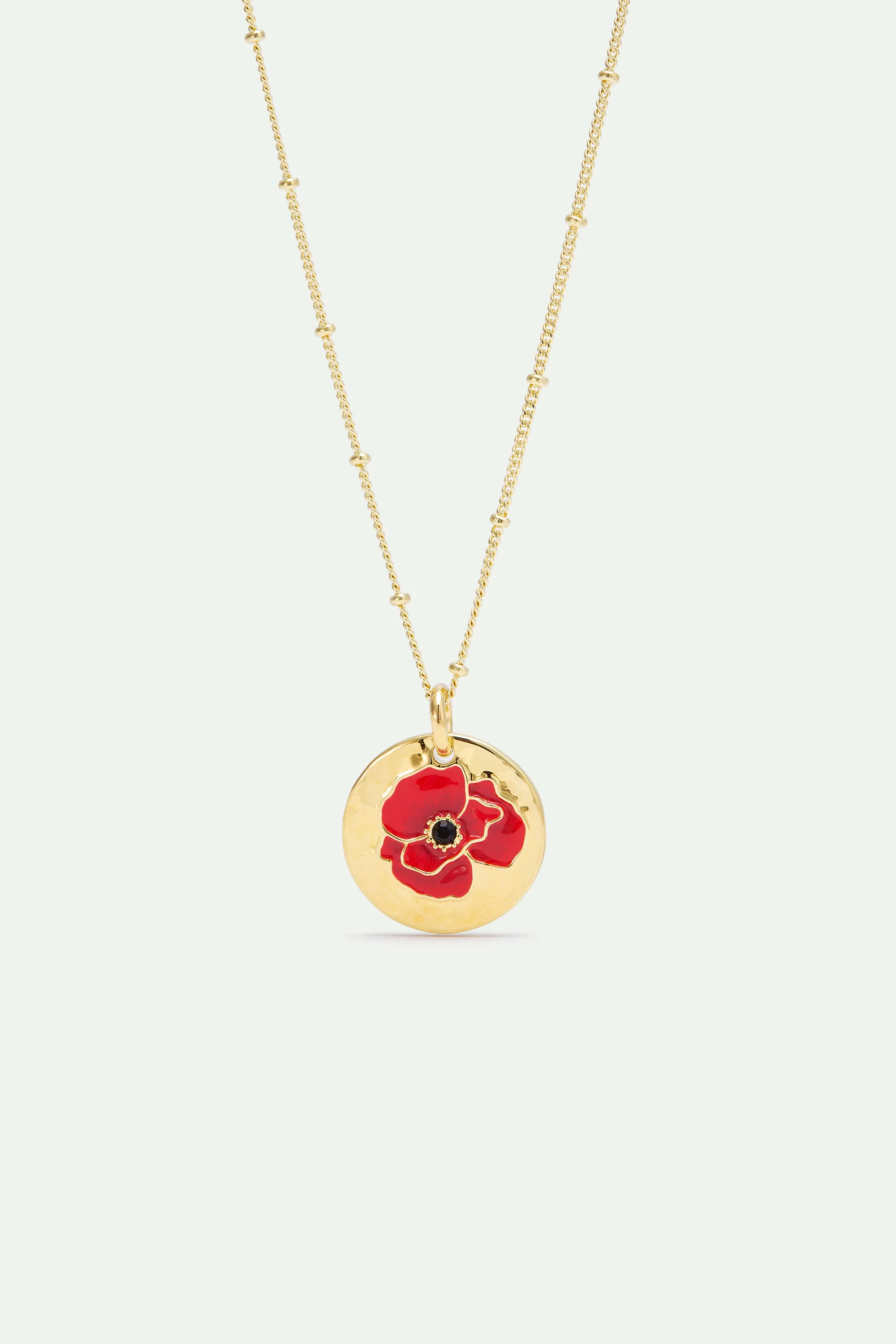 Collier pendentif médaille dorée coquelicot