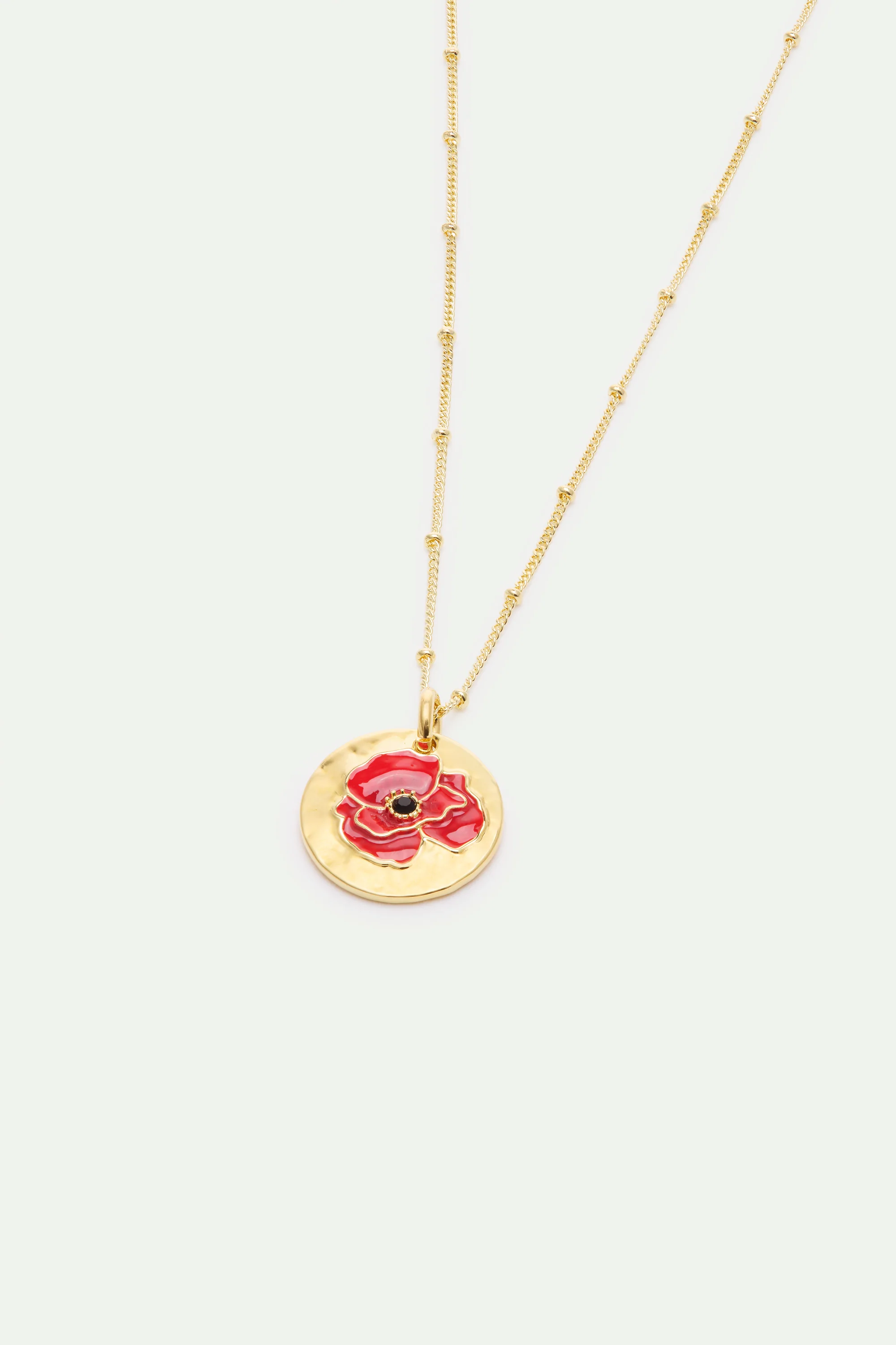 Collier pendentif médaille dorée coquelicot - Image 2