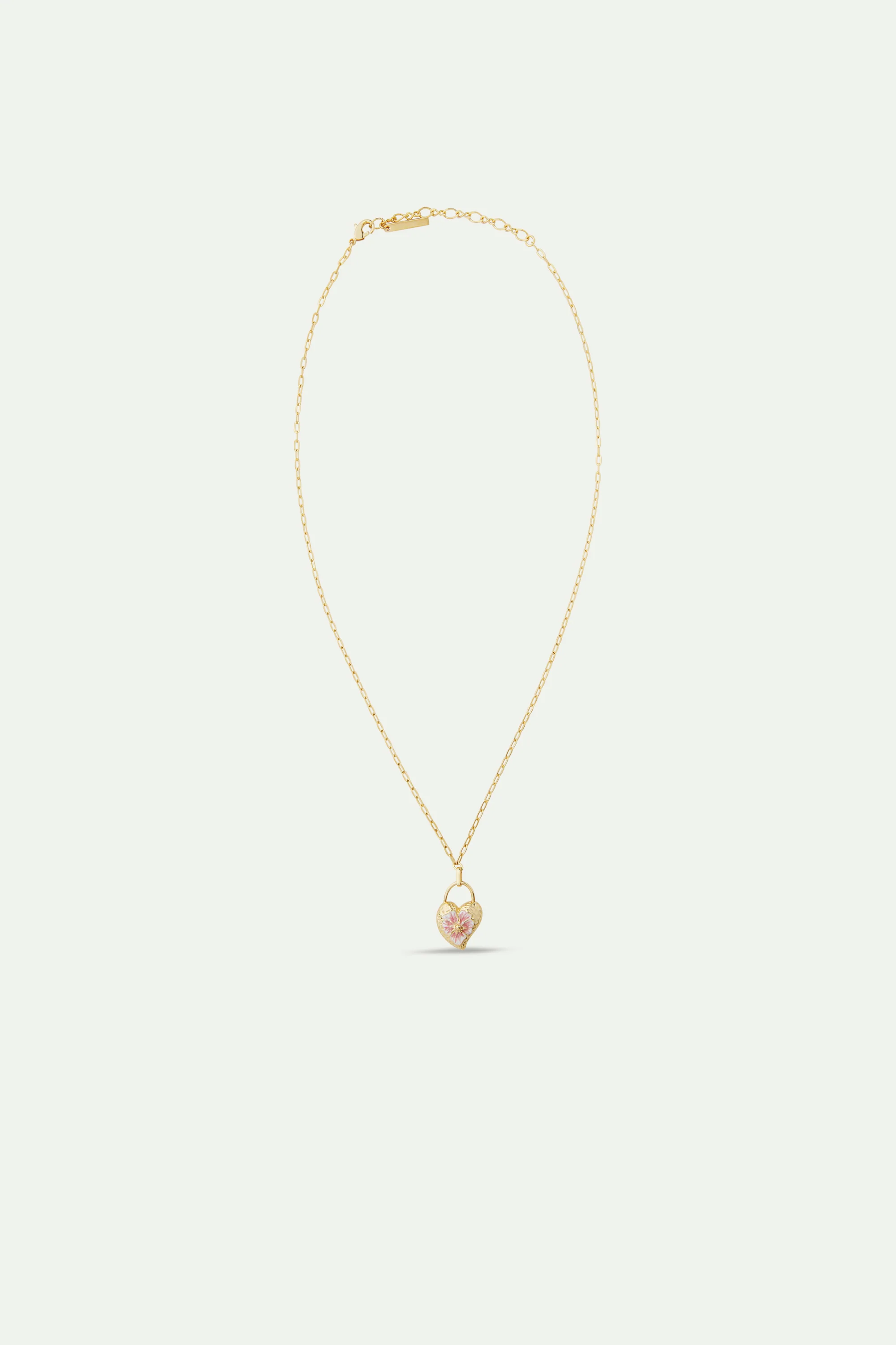 Collier pendentif médaillon cœur et fleur de pensée - Image 4