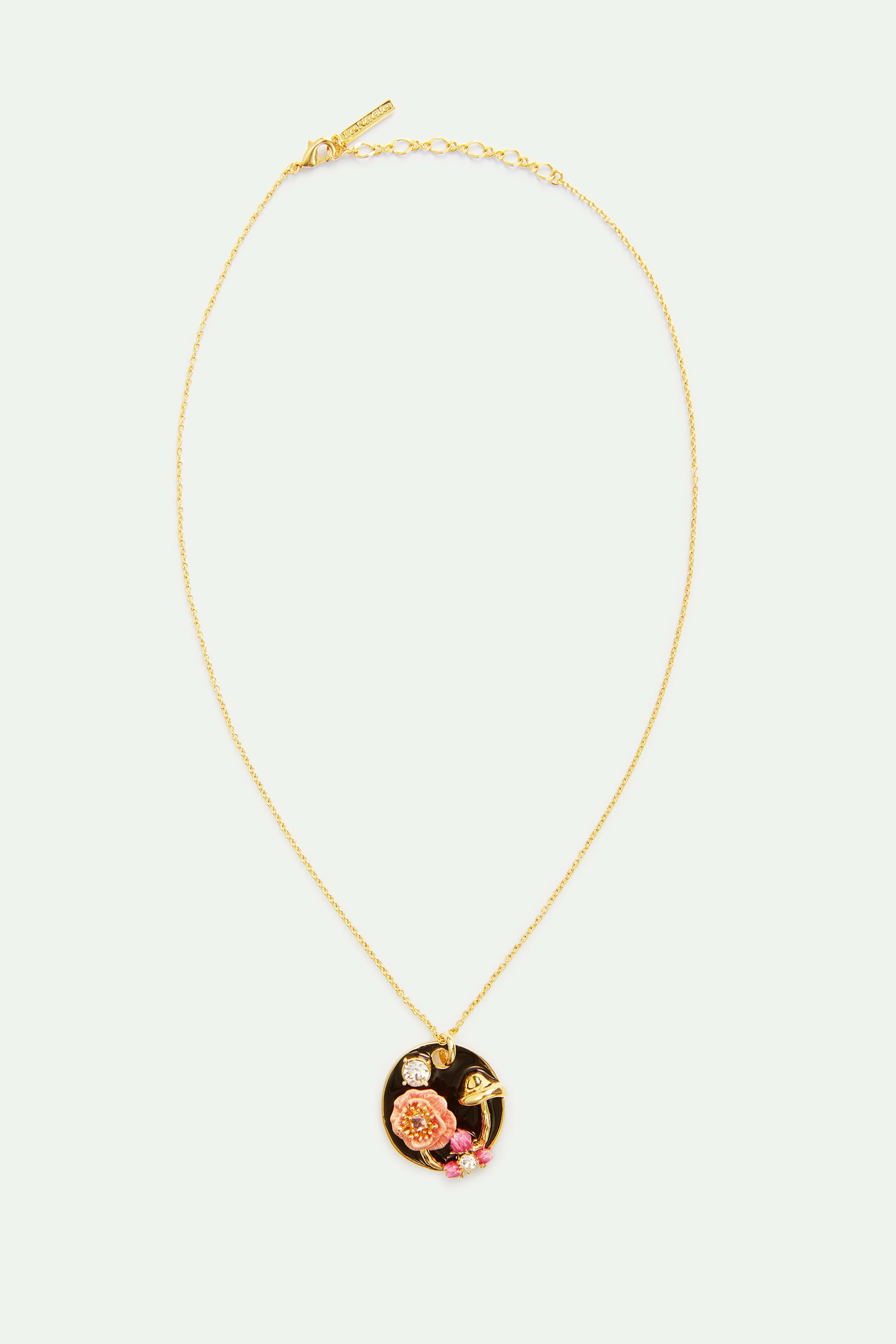 Collier pendentif médaillon noir champignon, anémone et cristaux - Image 4