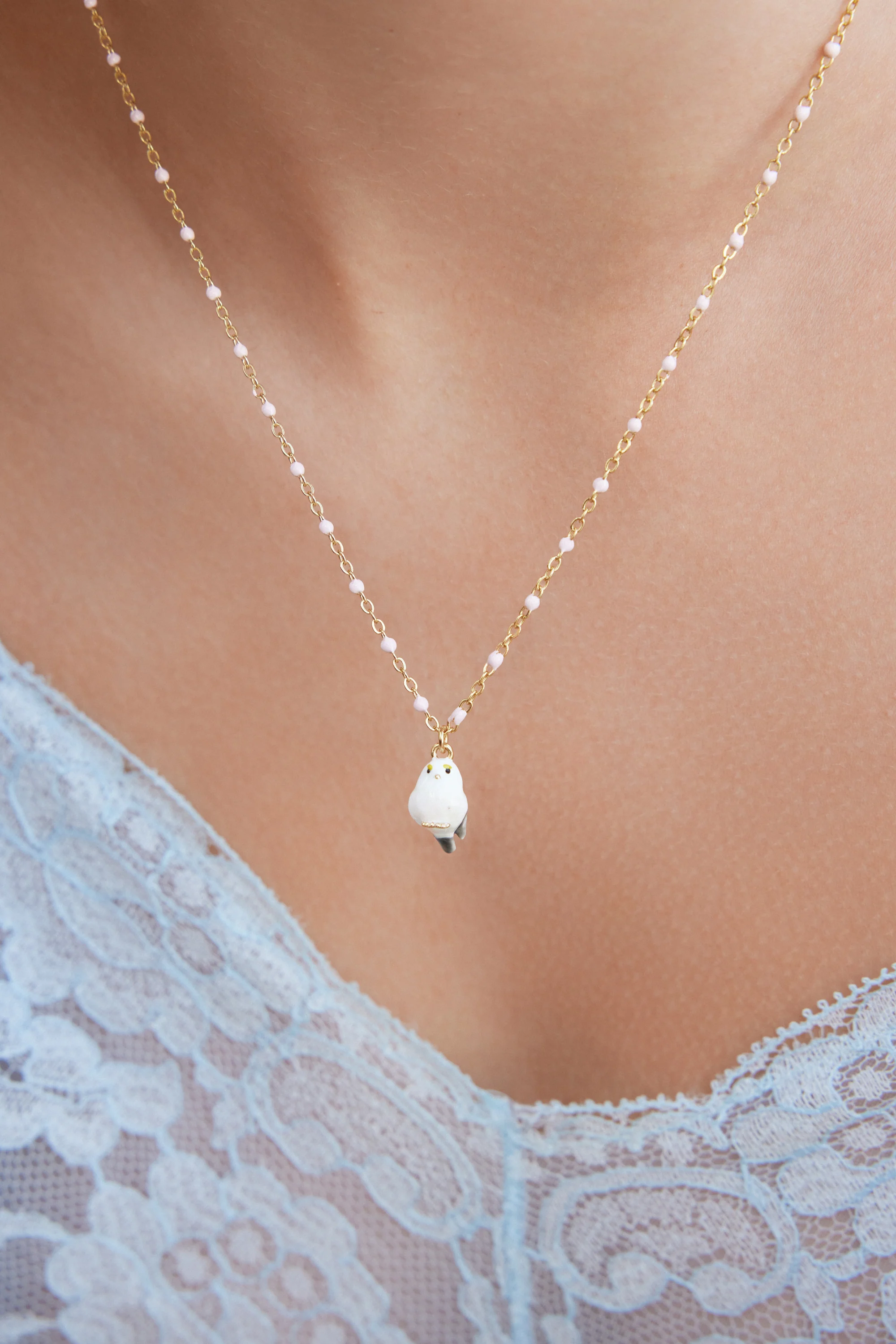 Collier pendentif Mésange blanche - Image 2