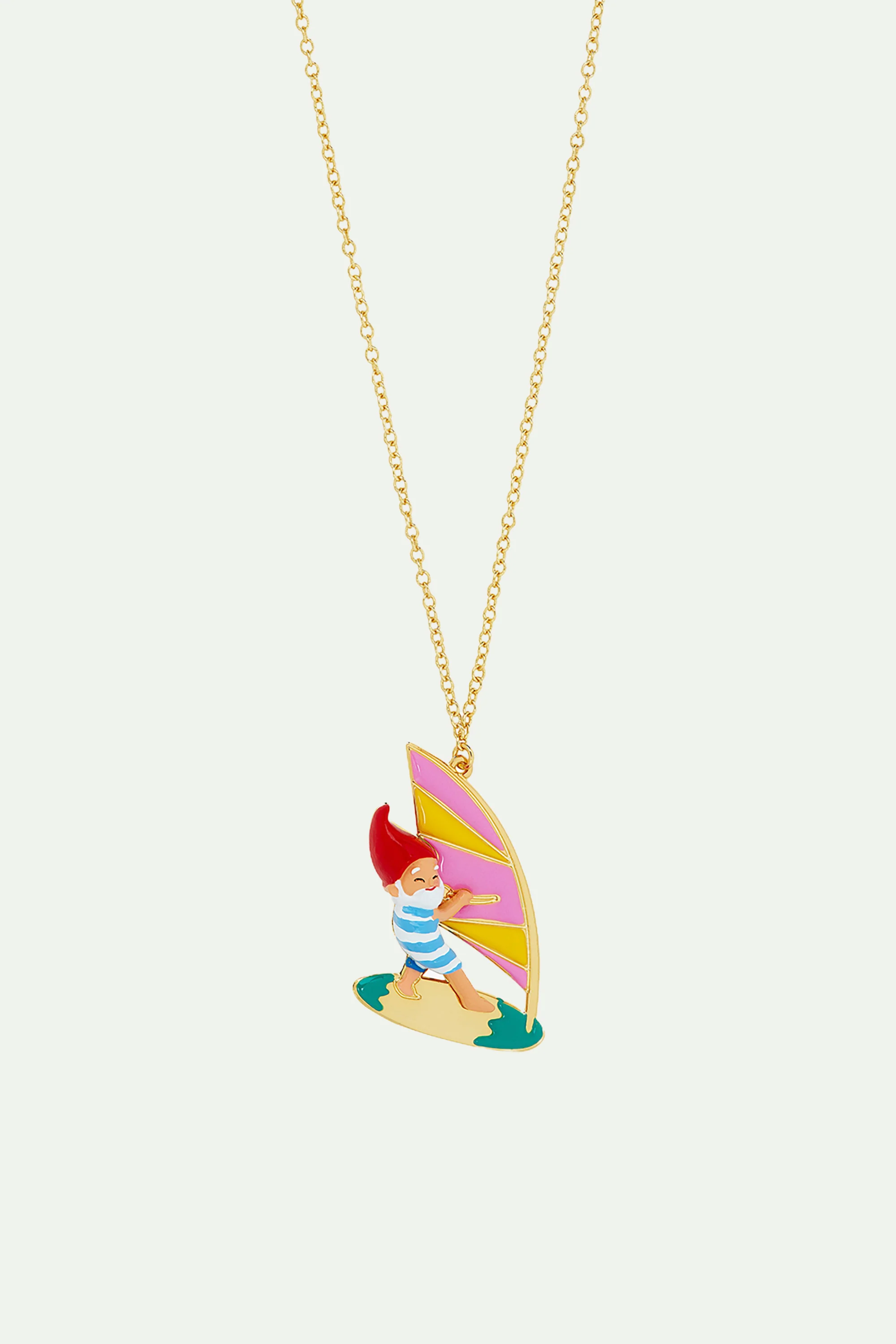 Collier pendentif nain de jardin au surf