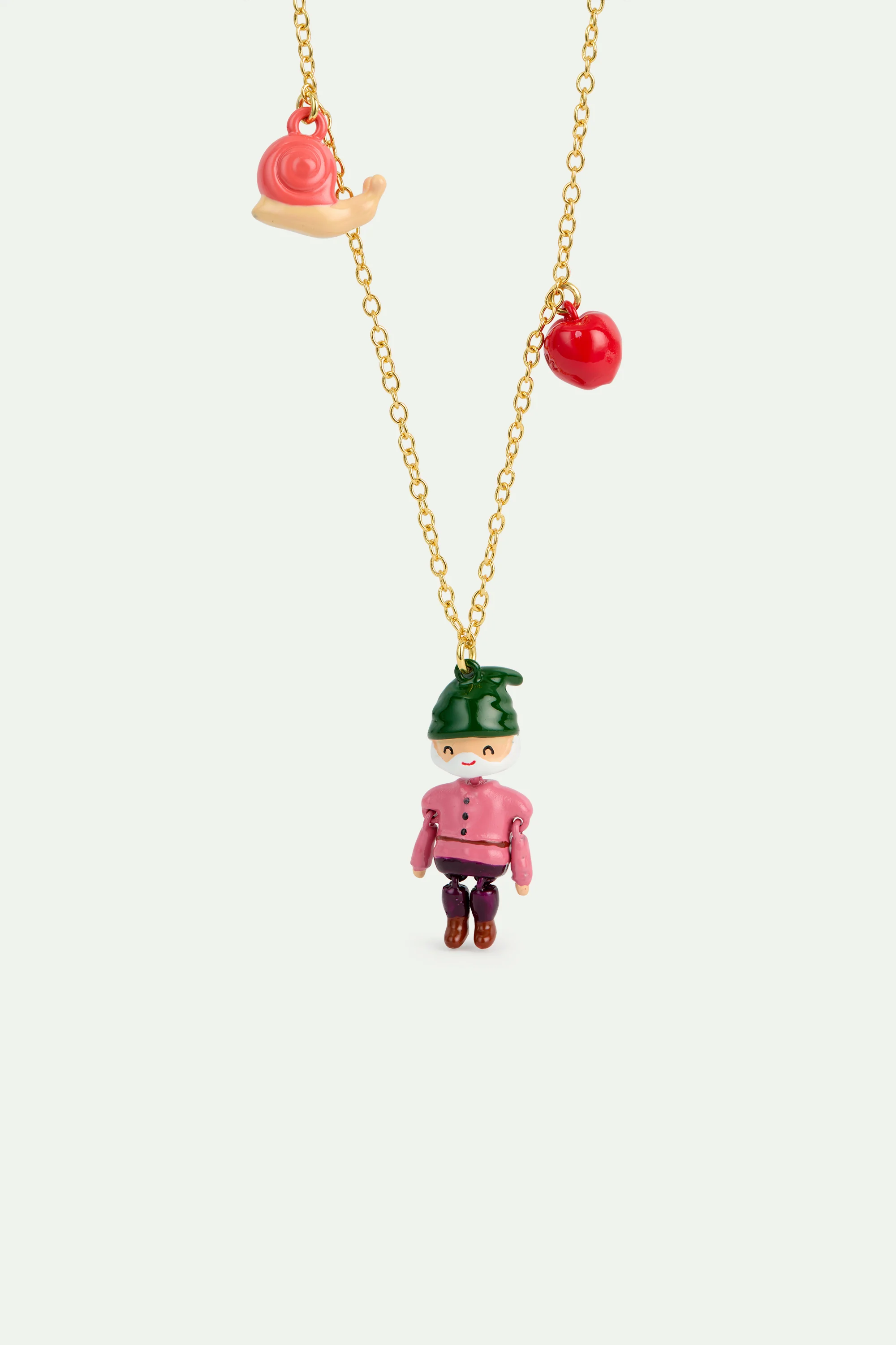 Collier pendentif nain, pomme et escargot