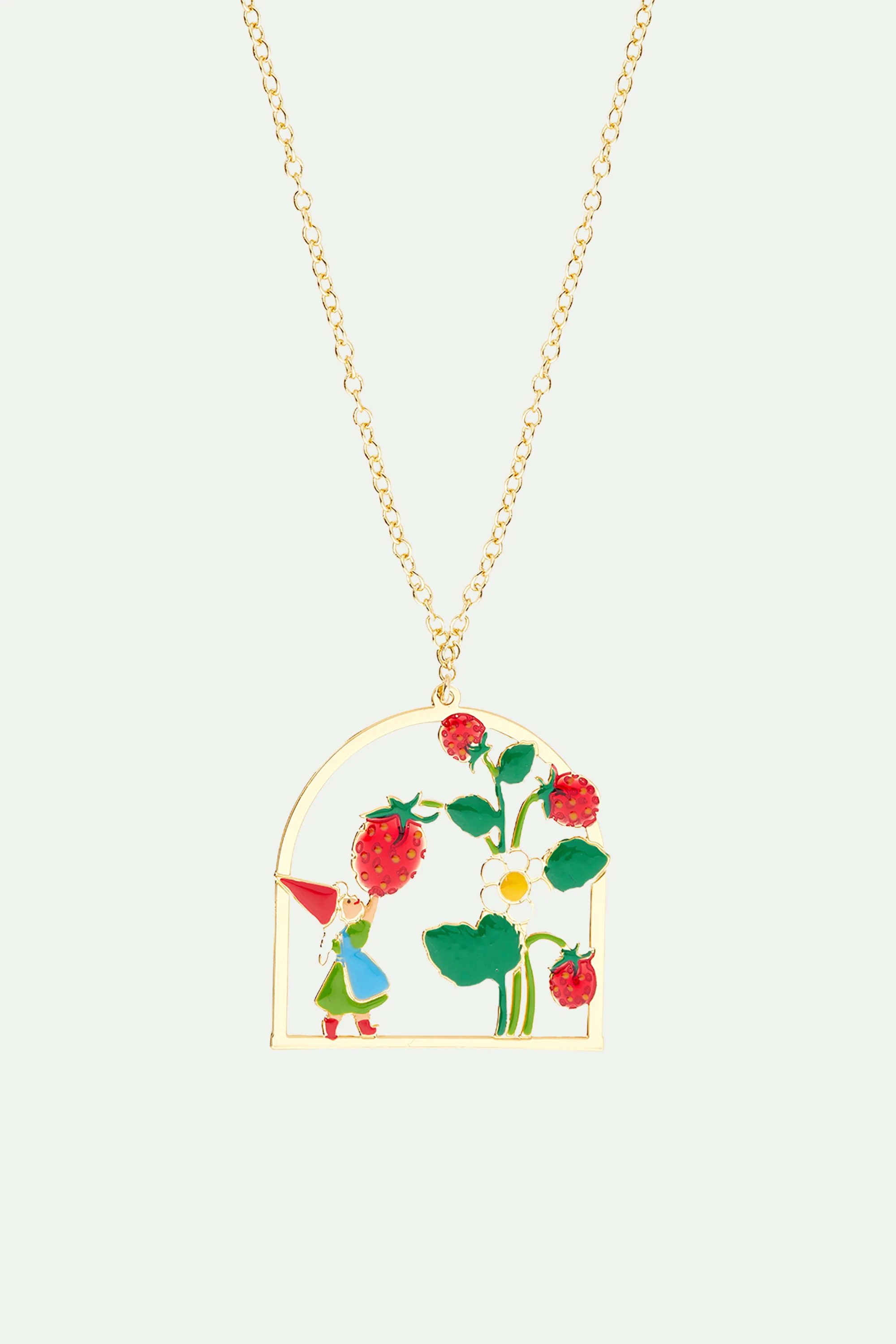 Collier pendentif naine et cueillette de fraises