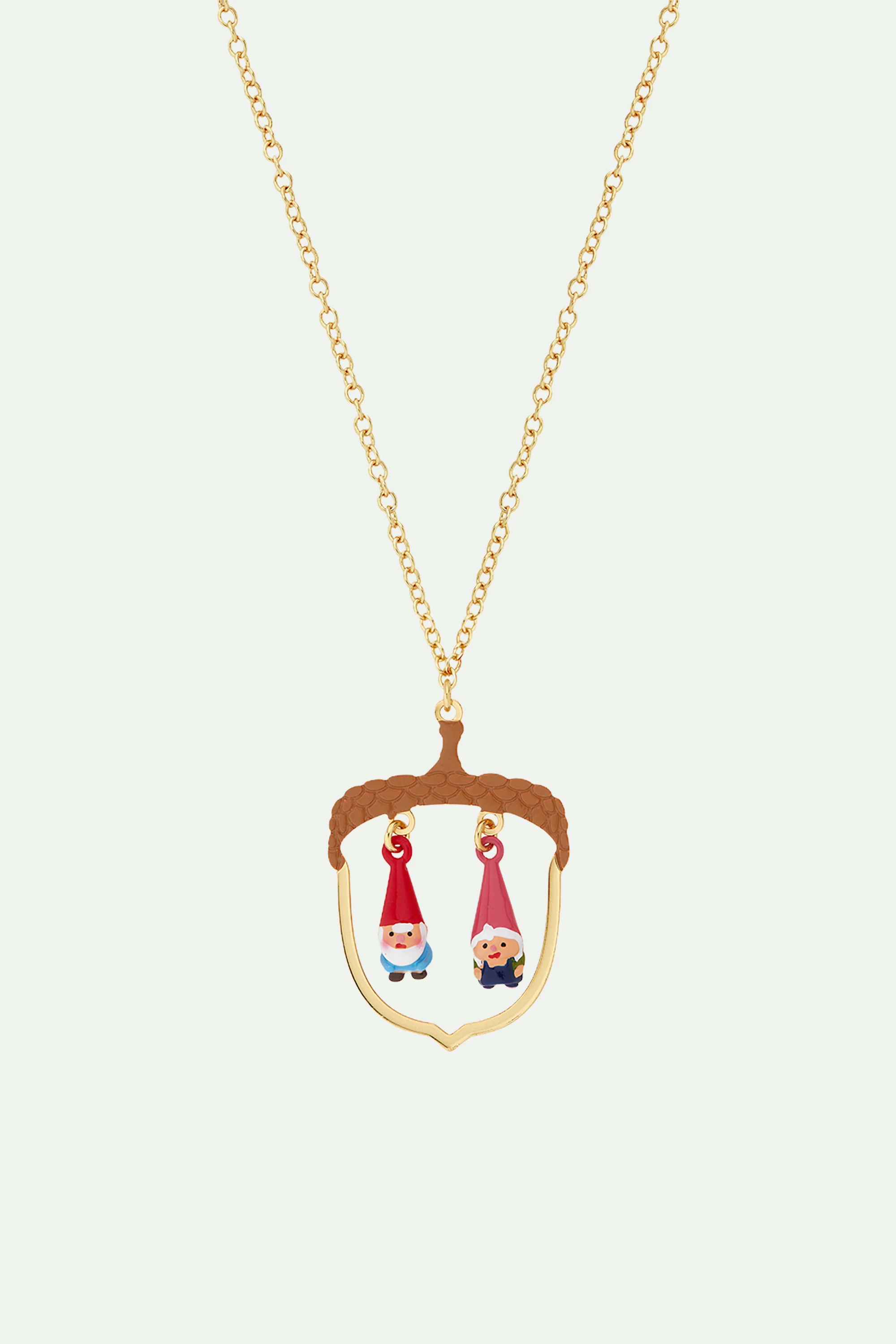 Collier pendentif noisette et nains de jardin