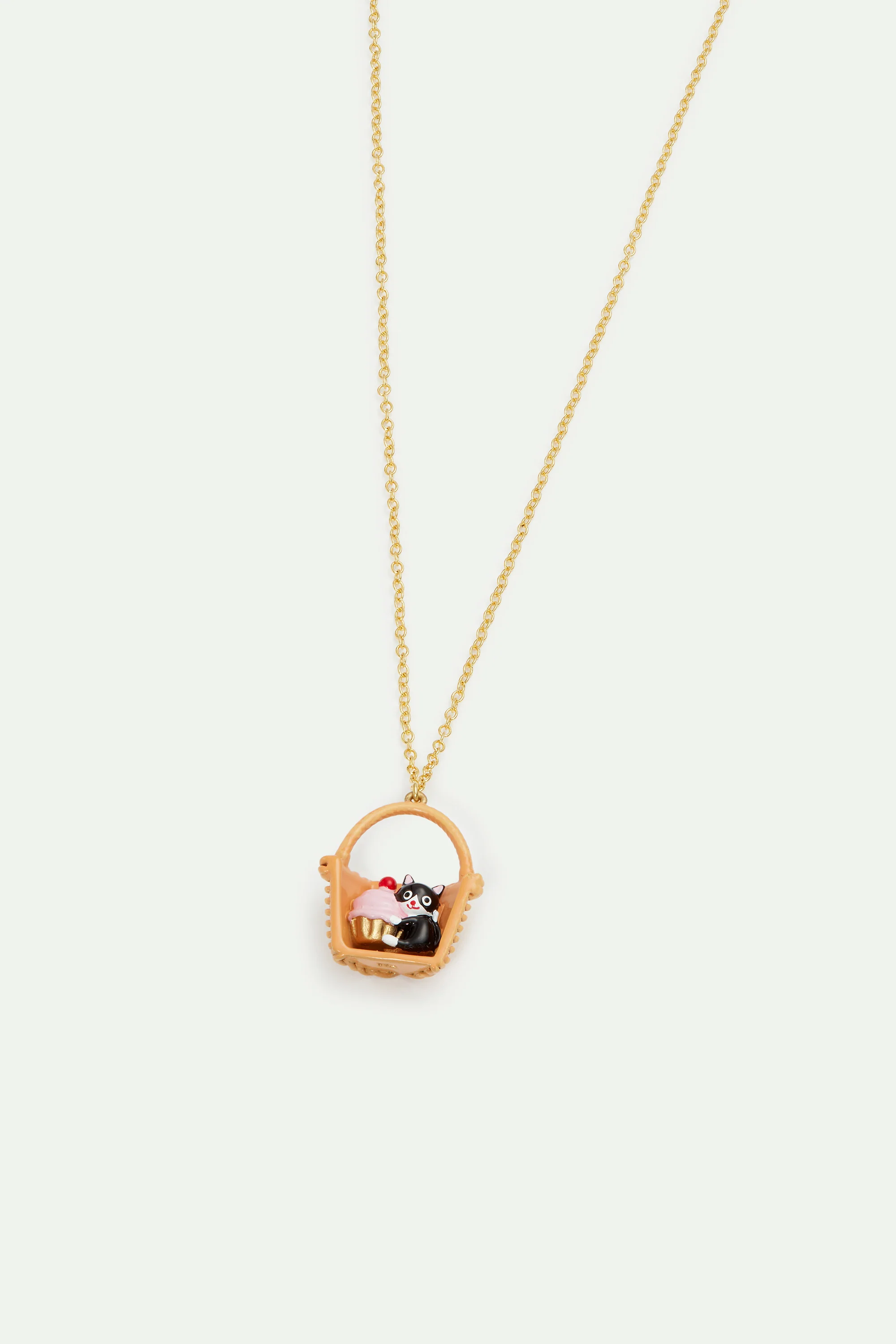 Collier pendentif panier, chat noir et patisserie - Image 3