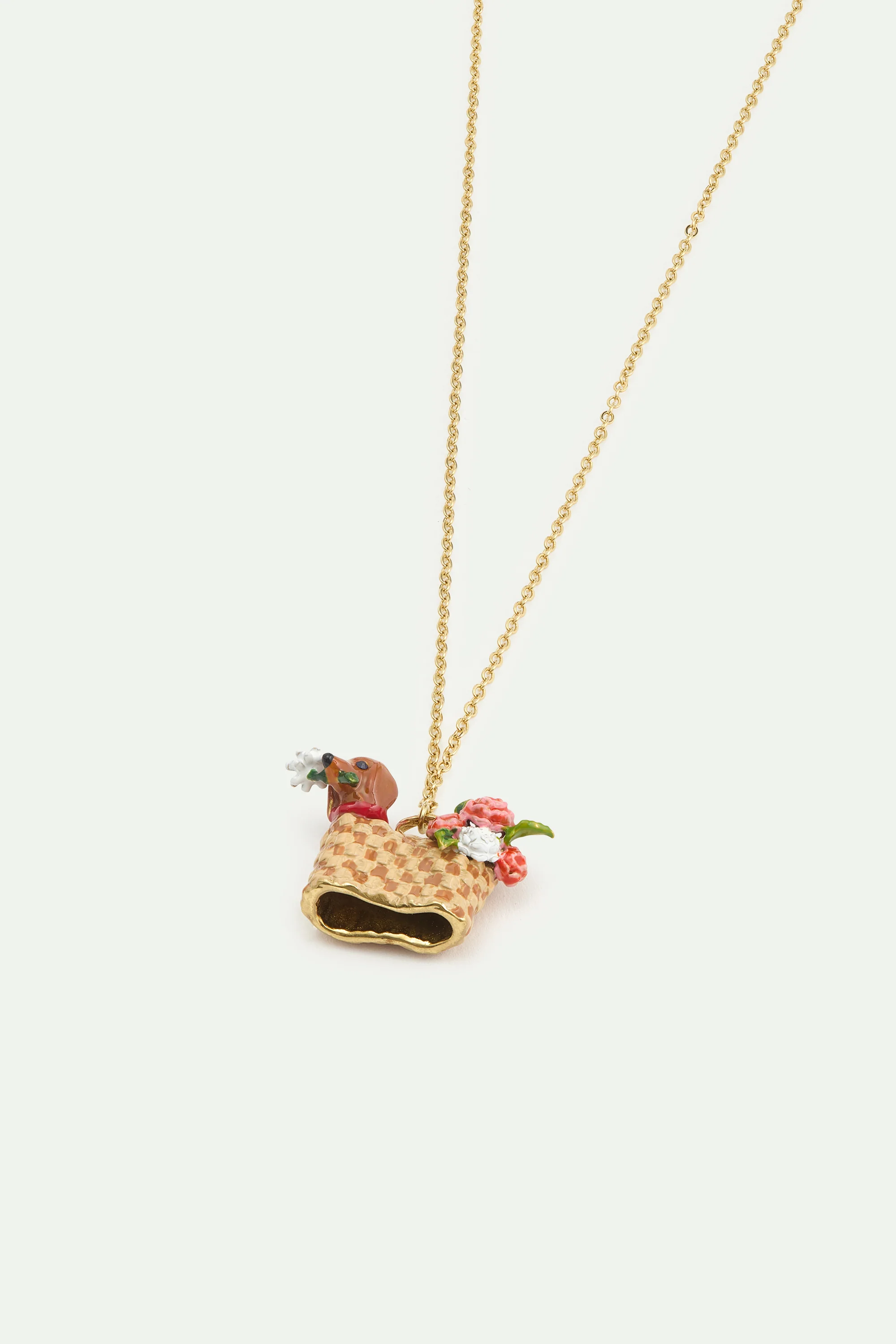 Collier pendentif panier, teckel et fleurs - Image 3