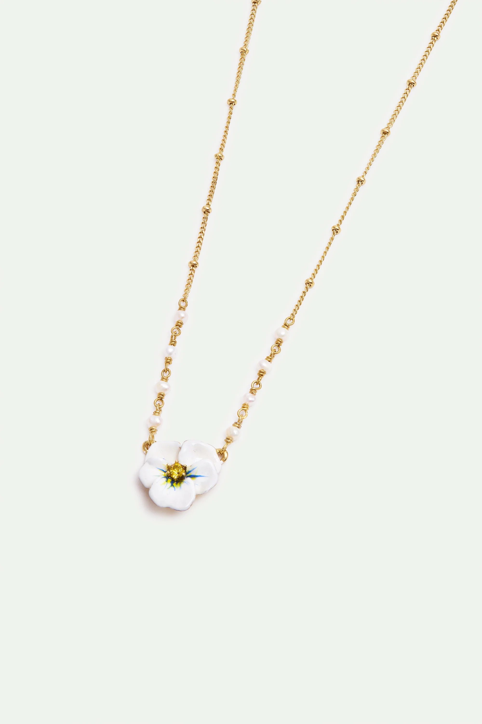 Collier pendentif pensée blanche et cristal taillé - Image 2