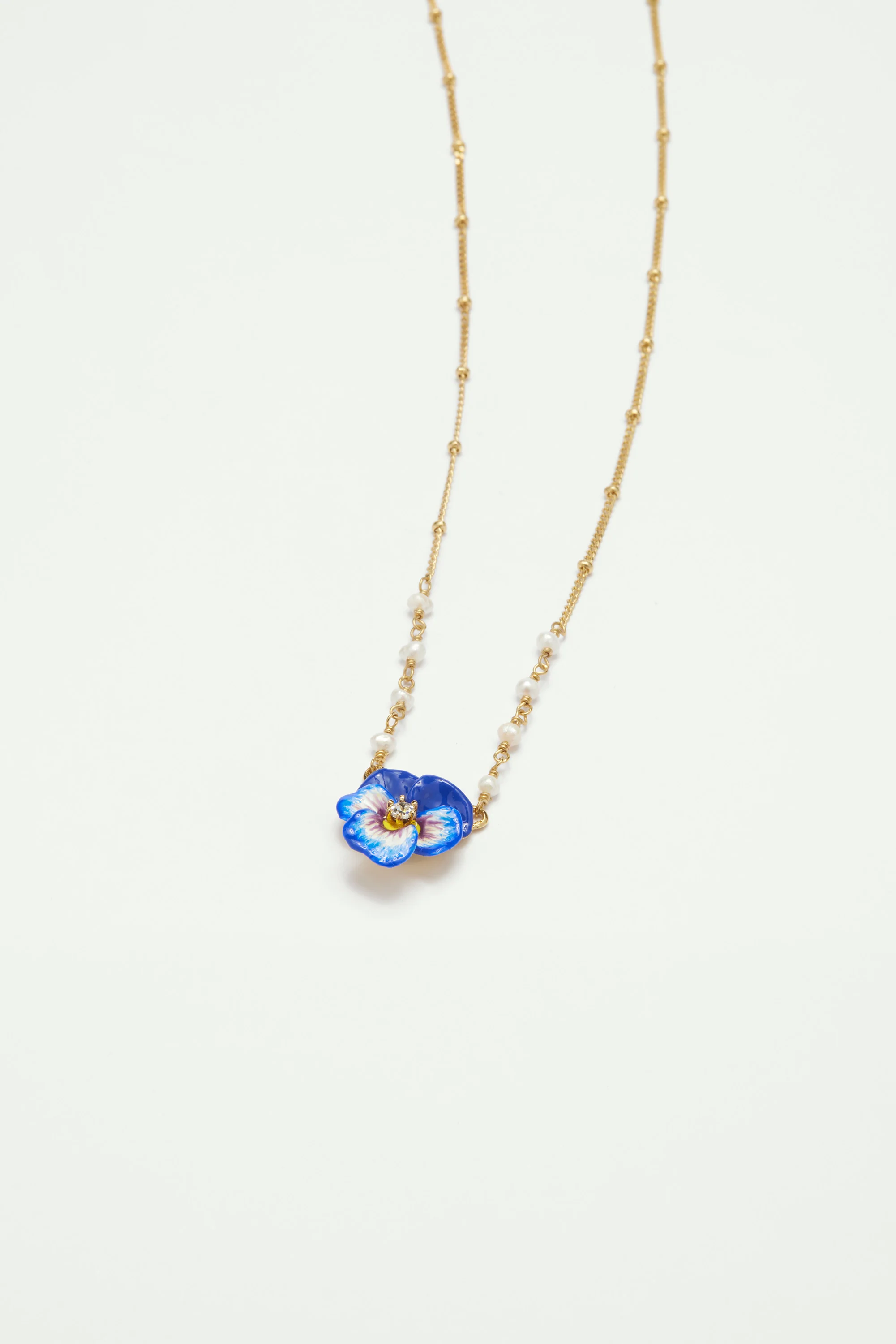 Collier pendentif pensée bleue et cristal taillé - Image 4
