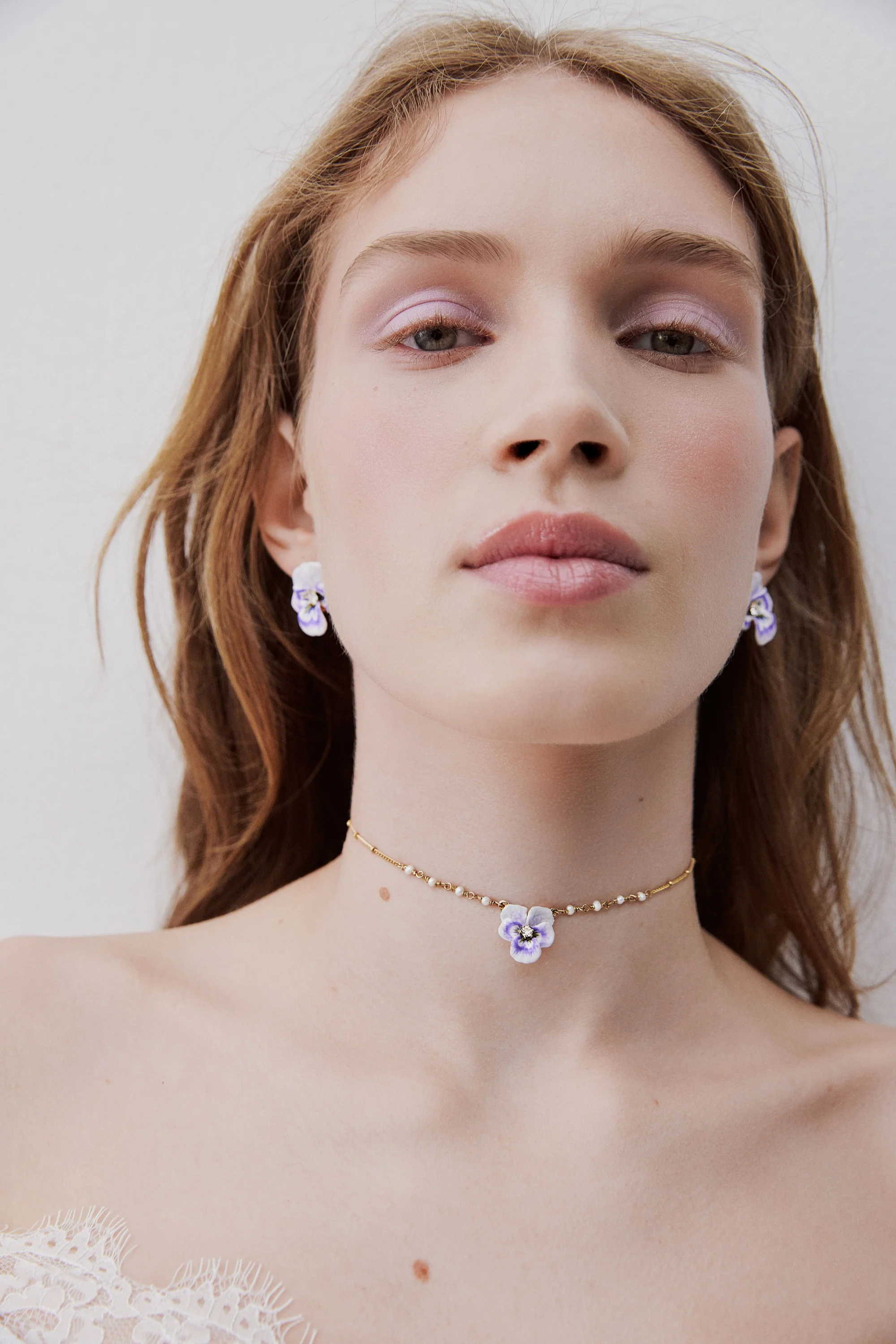 Collier pendentif pensée violette et cristal taillé - Image 2