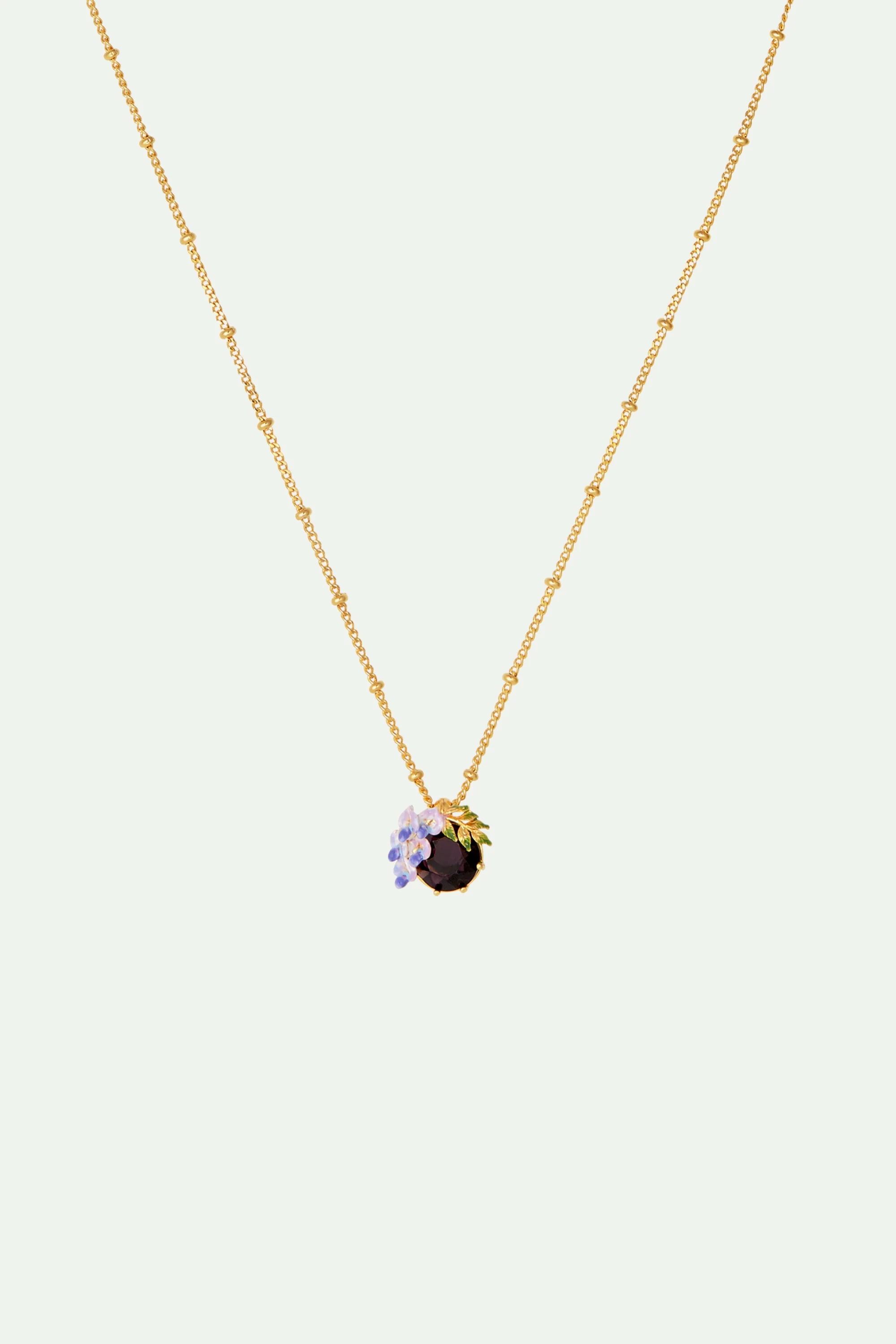 Collier pendentif petite glycine et pierre de verre facetté