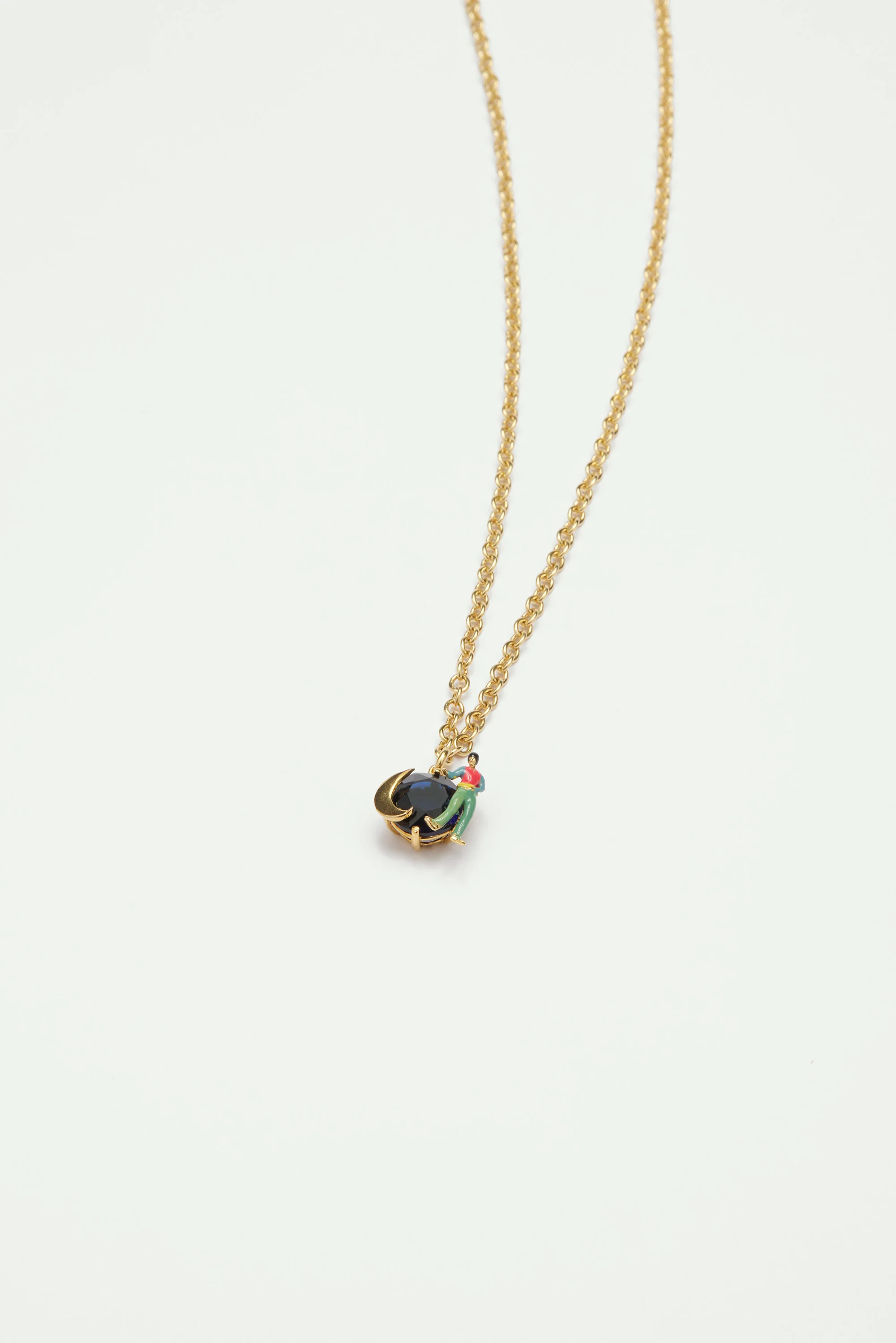 Collier pendentif pierre en verre taillé, lune et personnage - Image 3