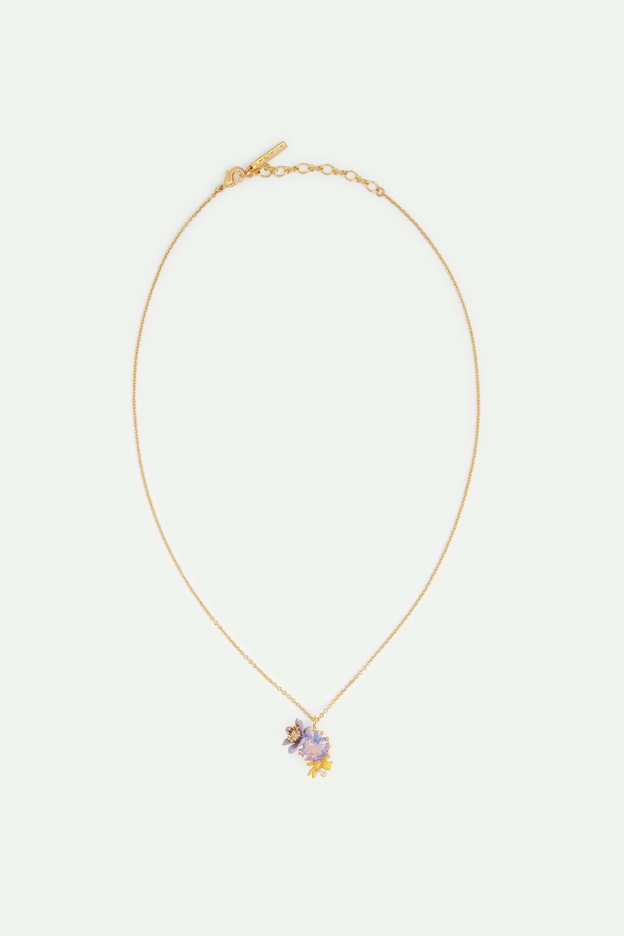 Collier pendentif pierre facettée ronde lavande et fleurs de magnolia - Image 3