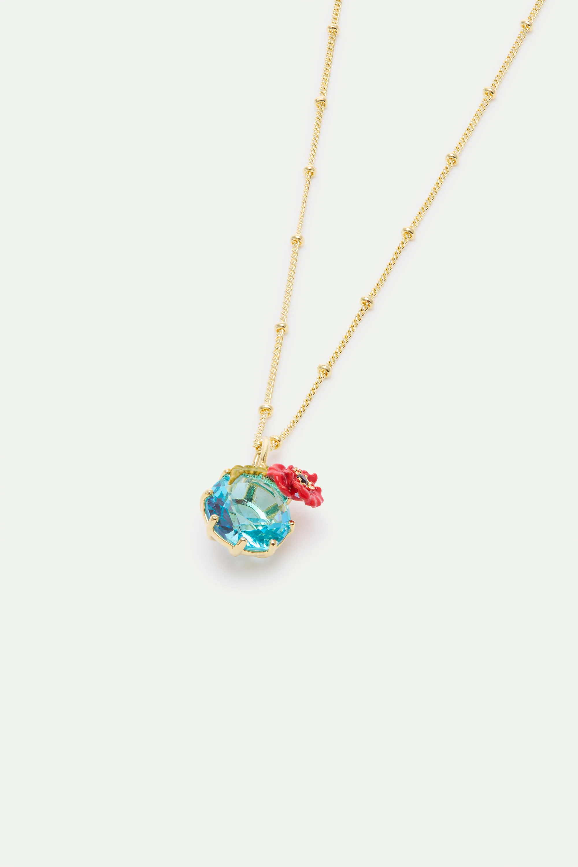 Collier pendentif pierre ronde bleue et coquelicot - Image 2